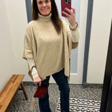 Taupe High Neck Sweater Poncho Top - Sweater WISHLIST
