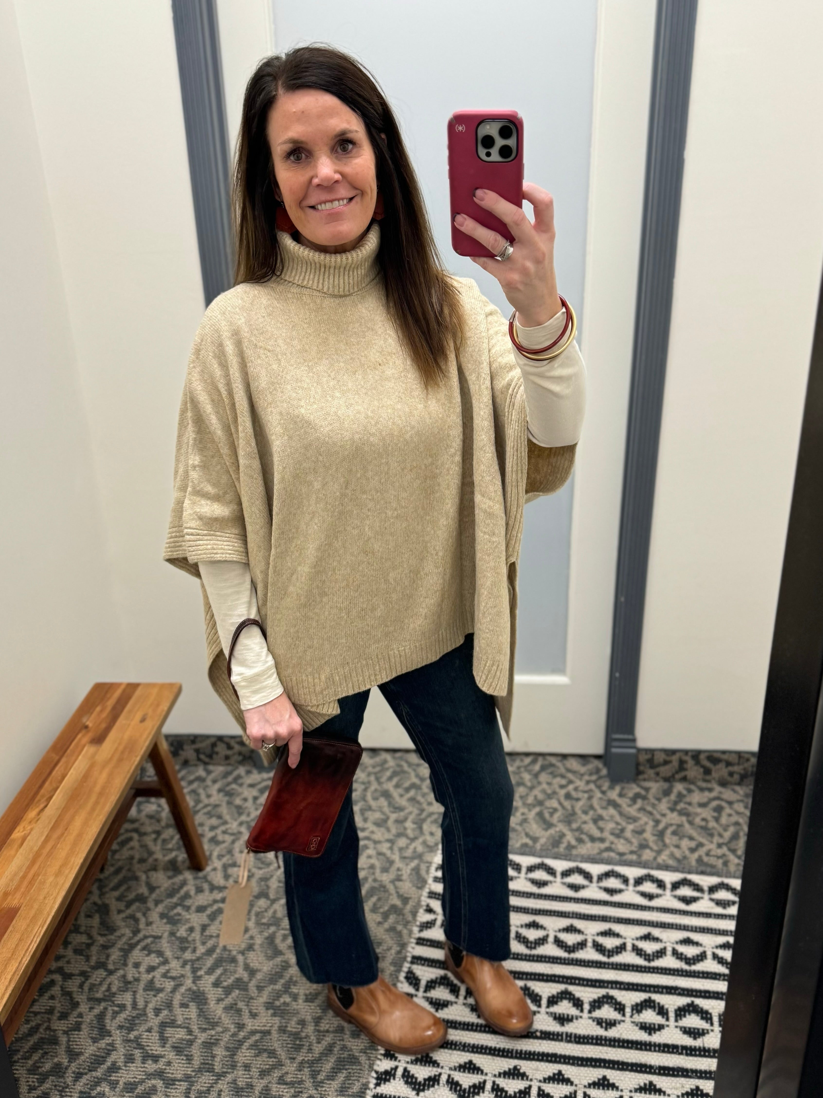 Taupe High Neck Sweater Poncho Top - Sweater WISHLIST