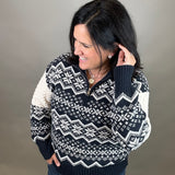 Navy Jacquard Half Zip Sweater Top - Sweater HEM & THREAD