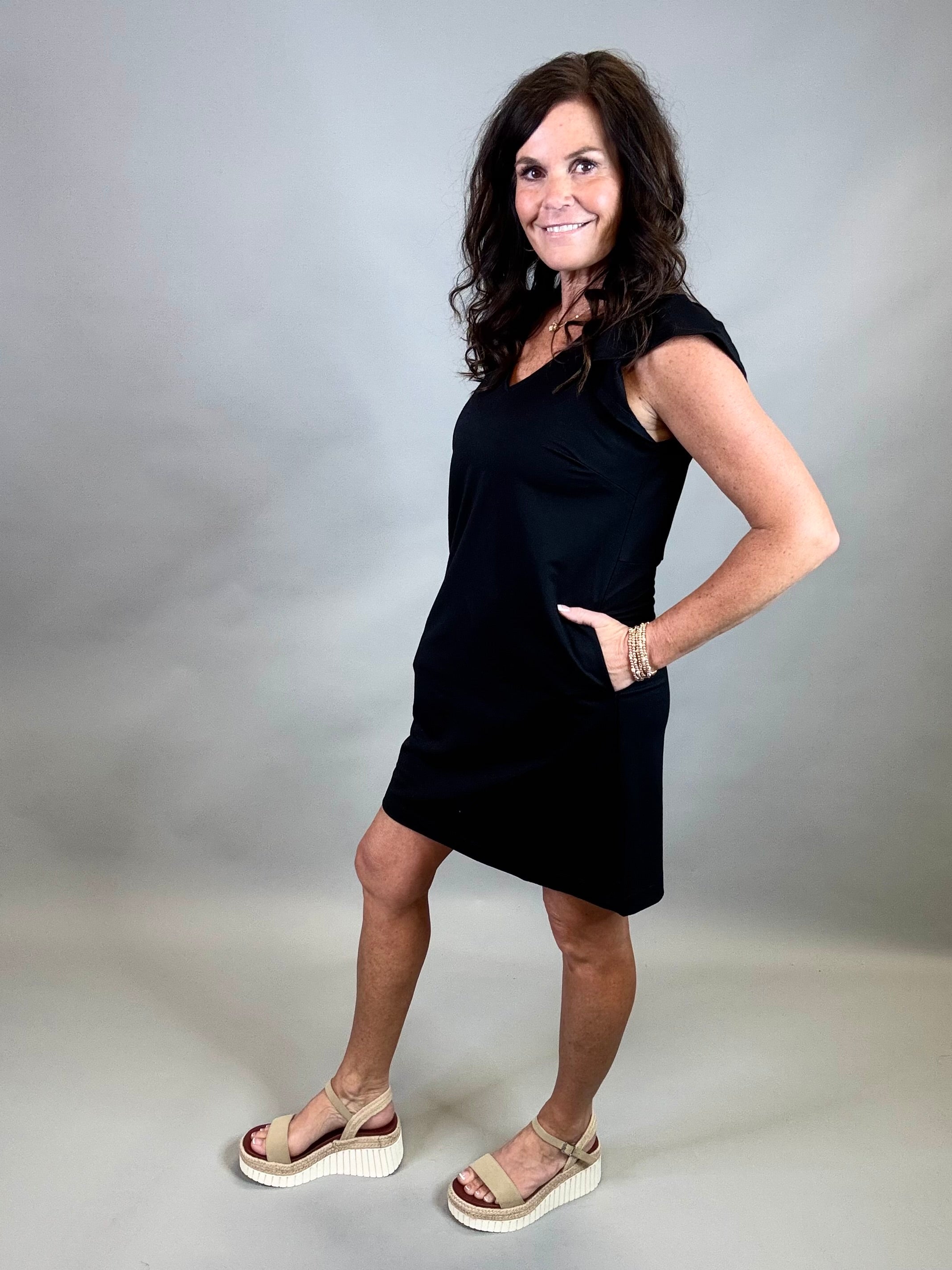 Black Ruffle Sleeve Shift Dress Dresses STACCATO