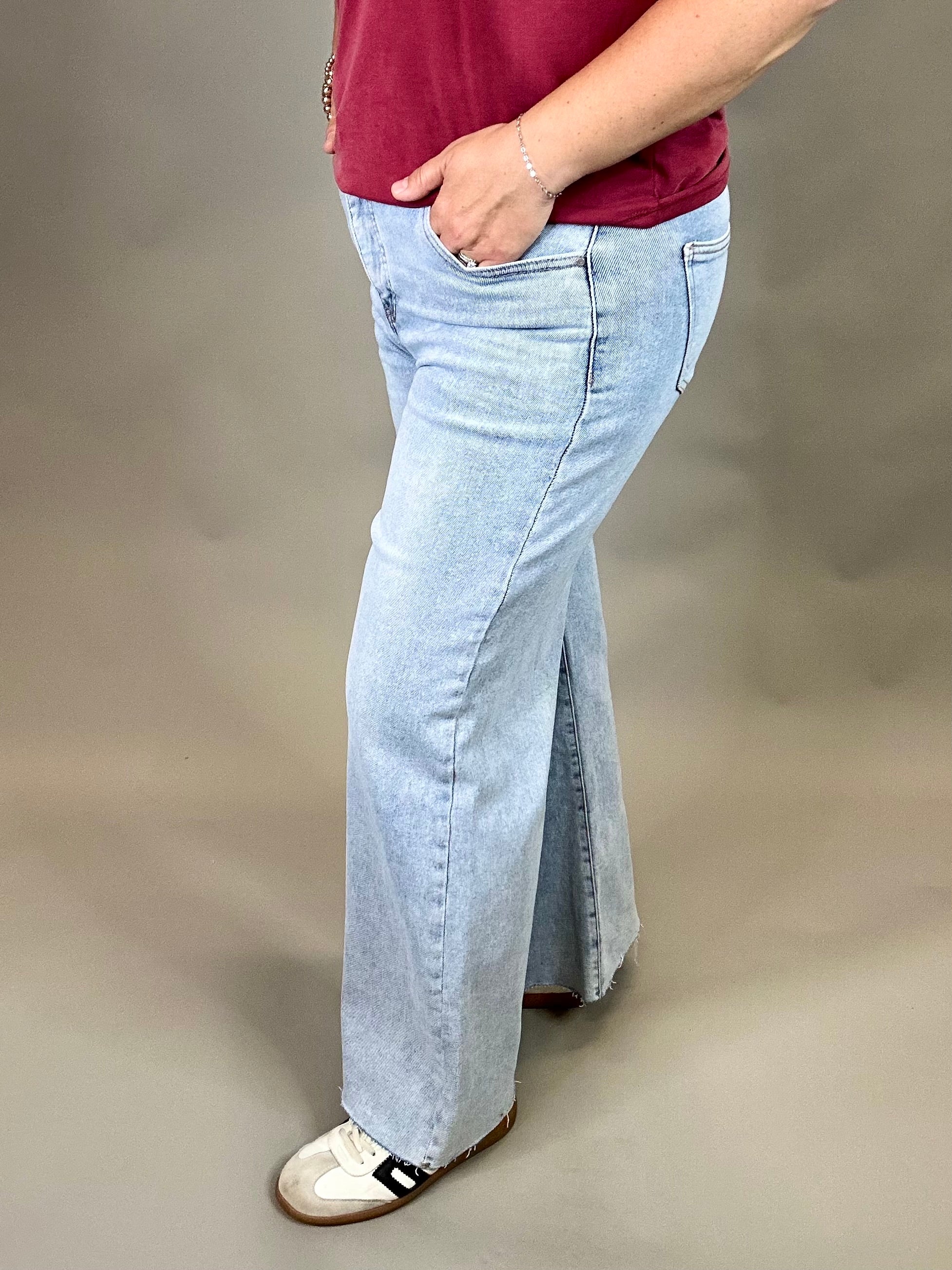 Ankle Wide Leg Palazzo Jeans Bottoms - Pants RISEN