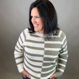 Lt. Olive Multi Stripe Raglan Sweater Top - Sweater STACCATO
