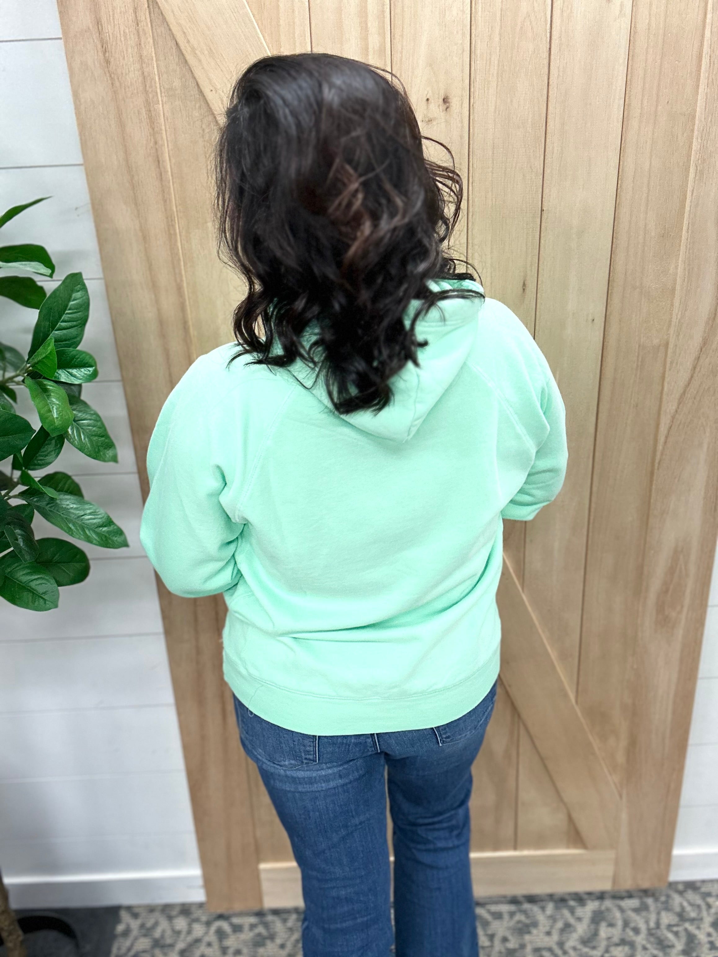 Mint Sanded Hooded Sweatshirt Top - Sweatshirt LAKEGIRL