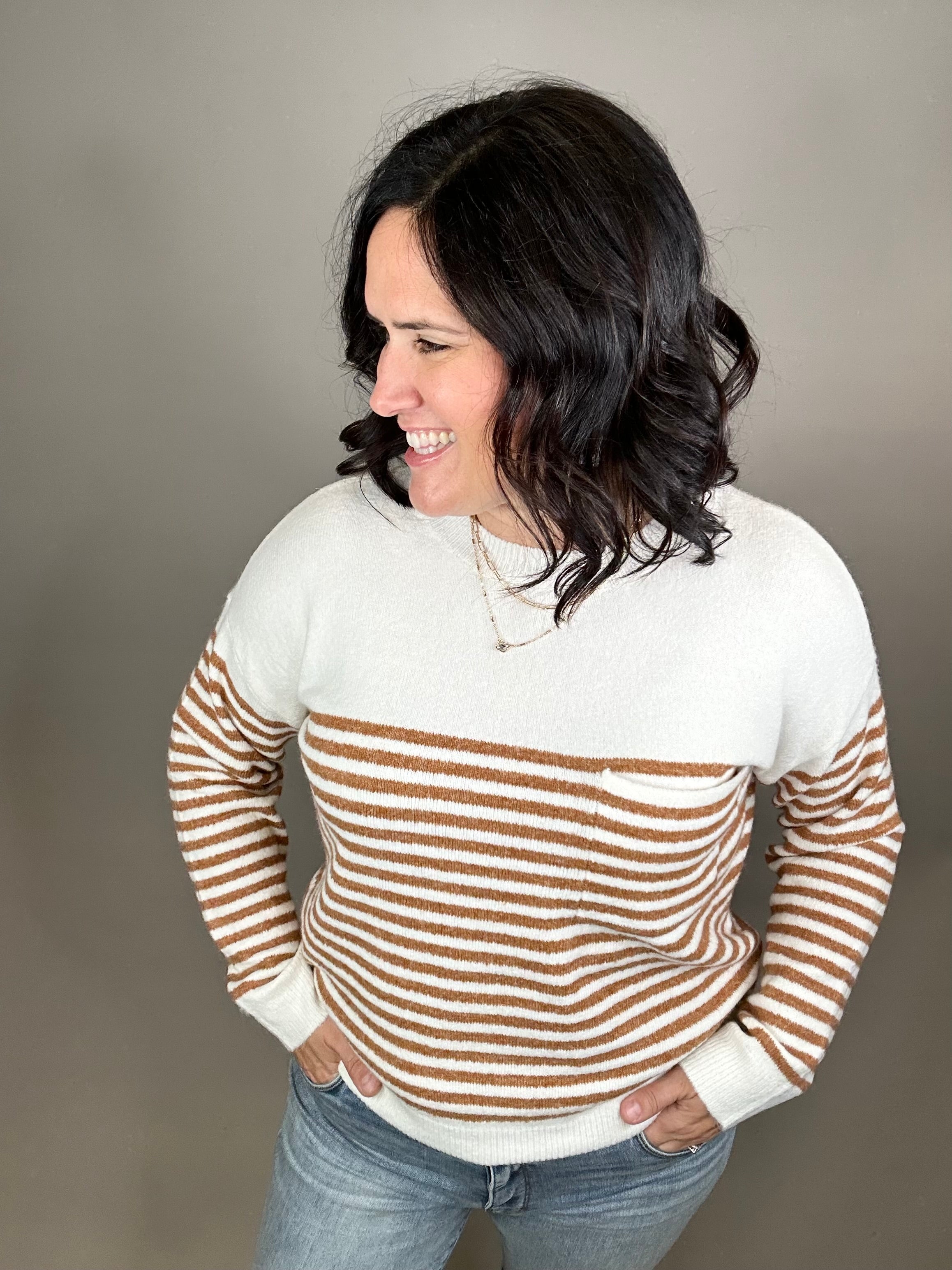 Golden Rod Striped Pocket Sweater Top - Sweater STACCATO