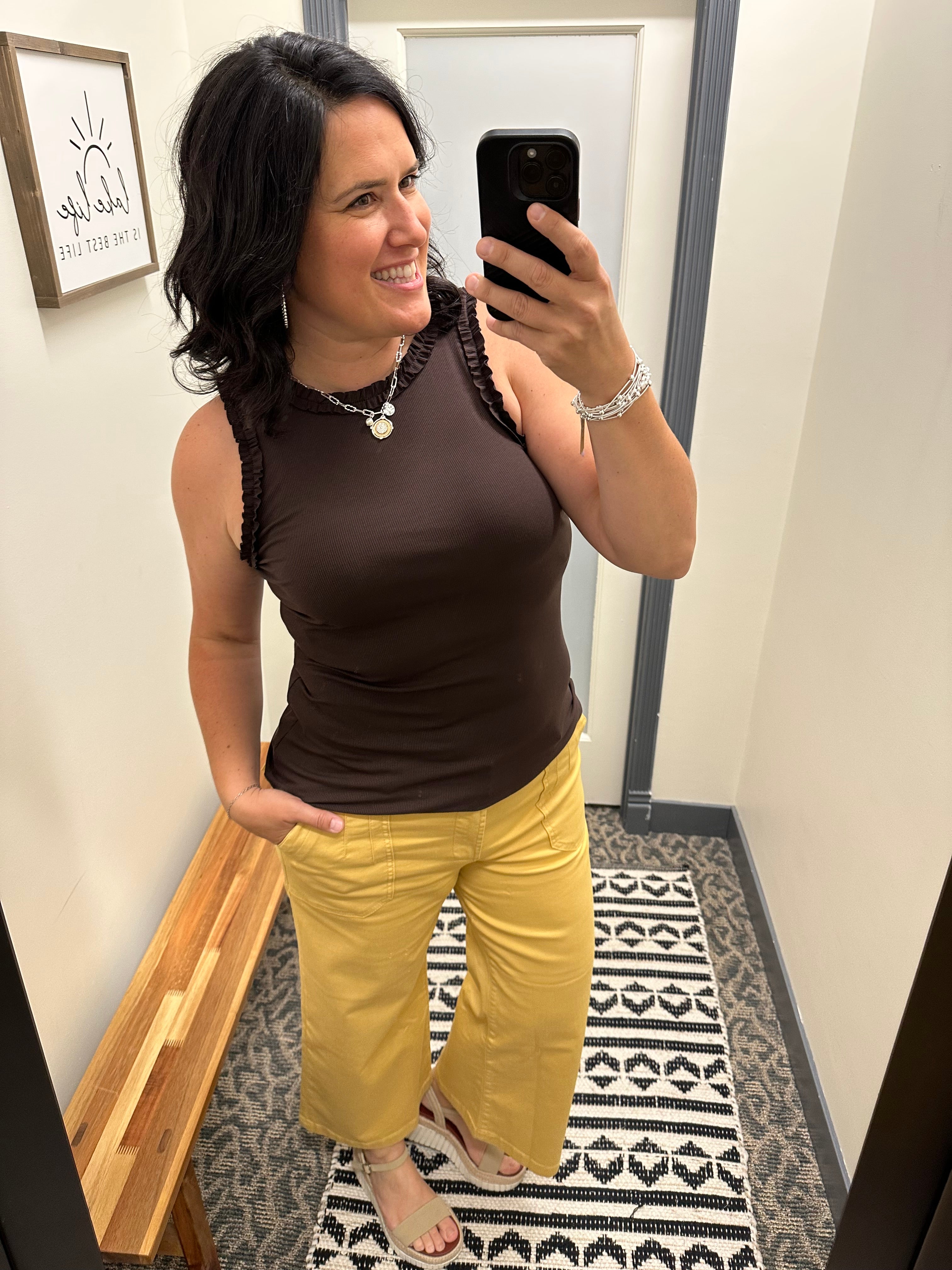 Espresso Ruffle Tank Tops- Tanks DOE & RAE