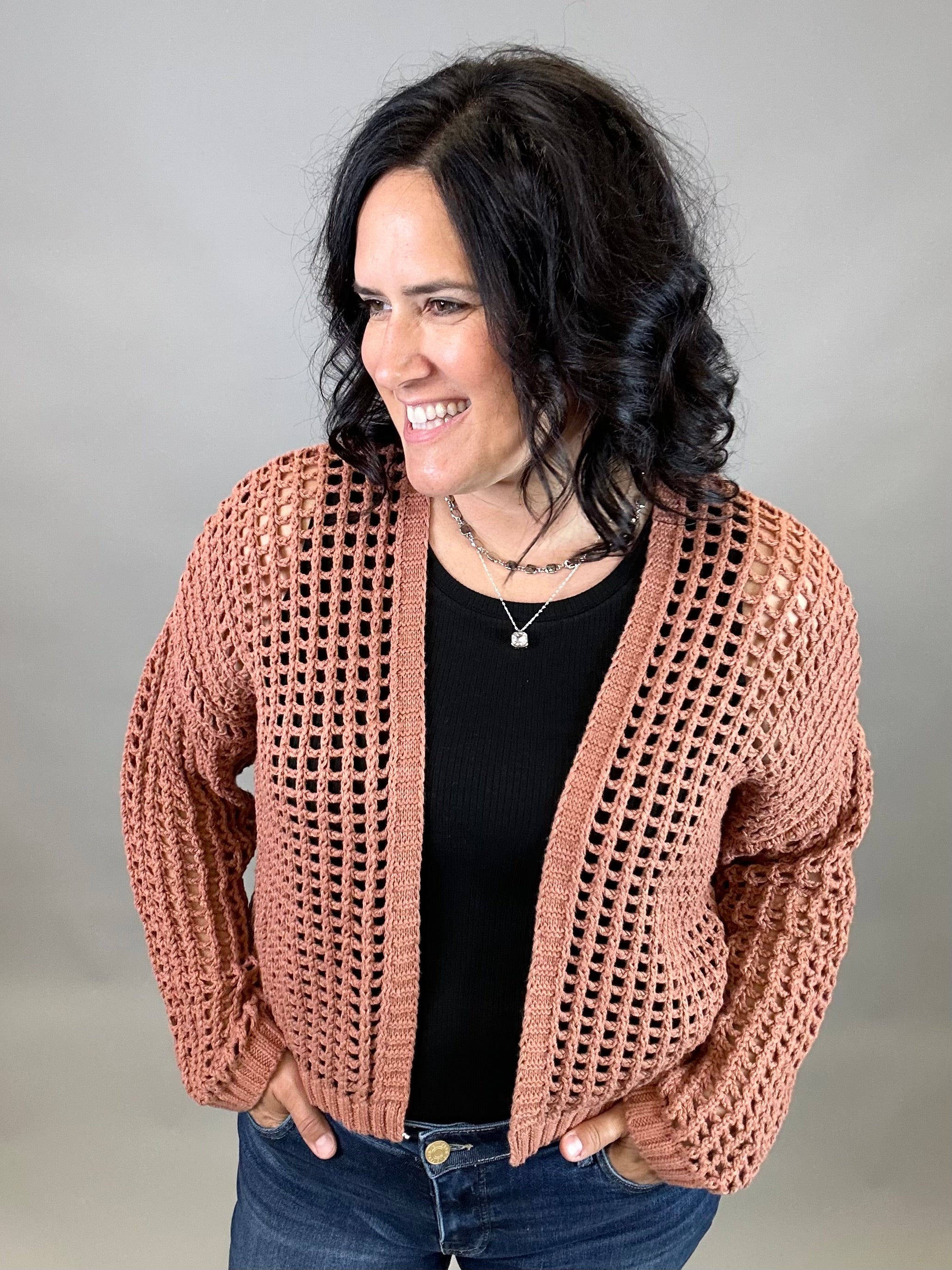Clay Crochet Cropped Open Cardigan Tops- Cardigans DOE & RAE
