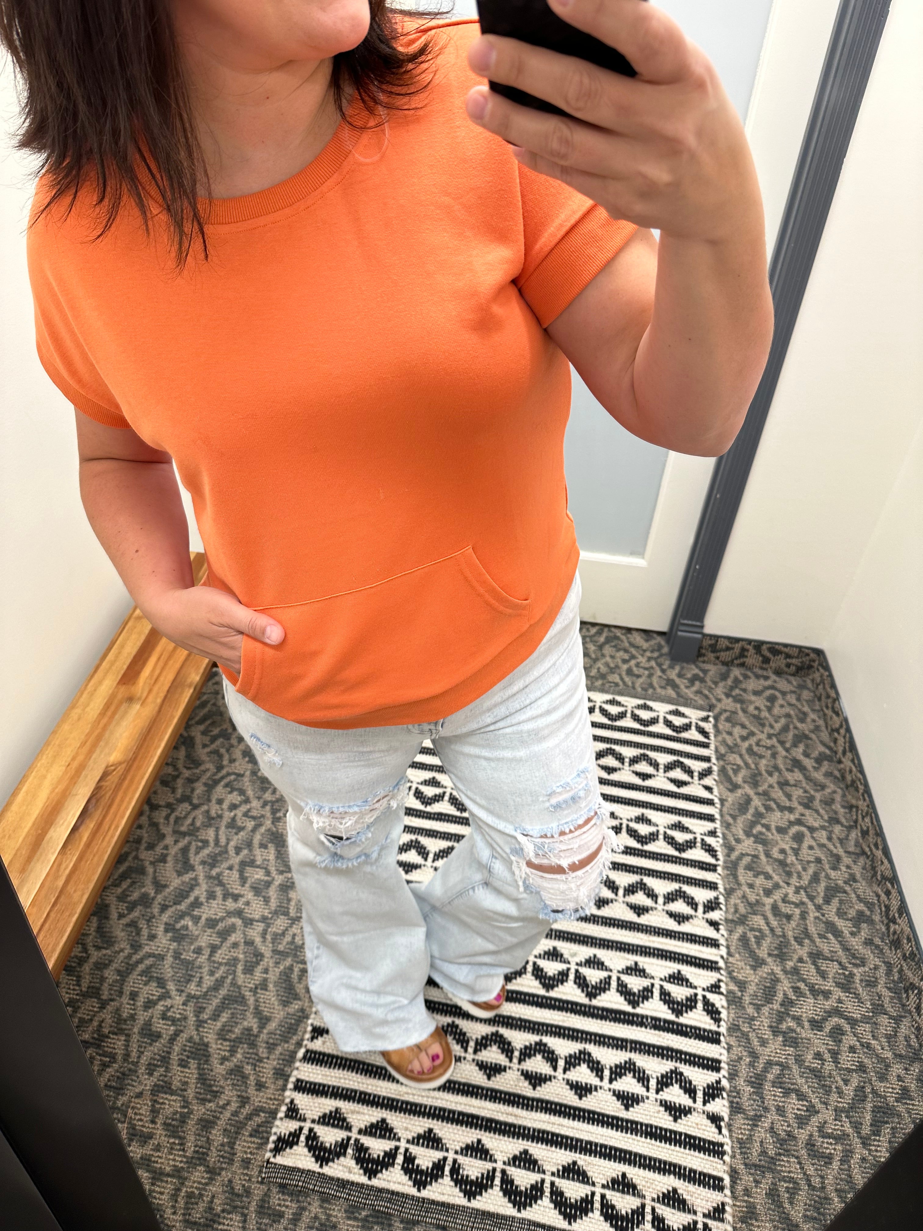 Orange Pocket Sweatshirt Top - Sweatshirt STACCATO