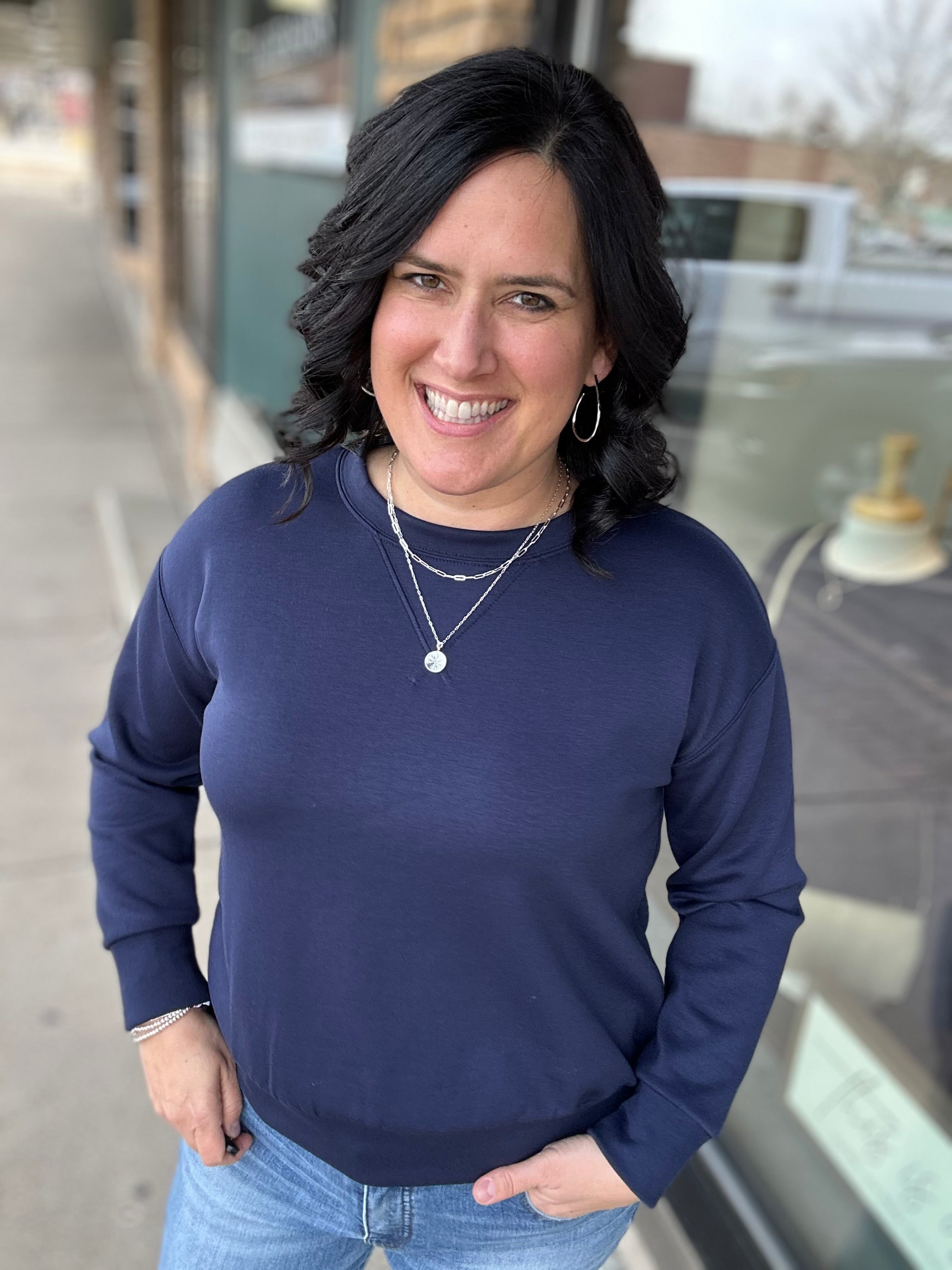 Navy Malibu Top Tops- Sweatshirts DEAR SCARLETT