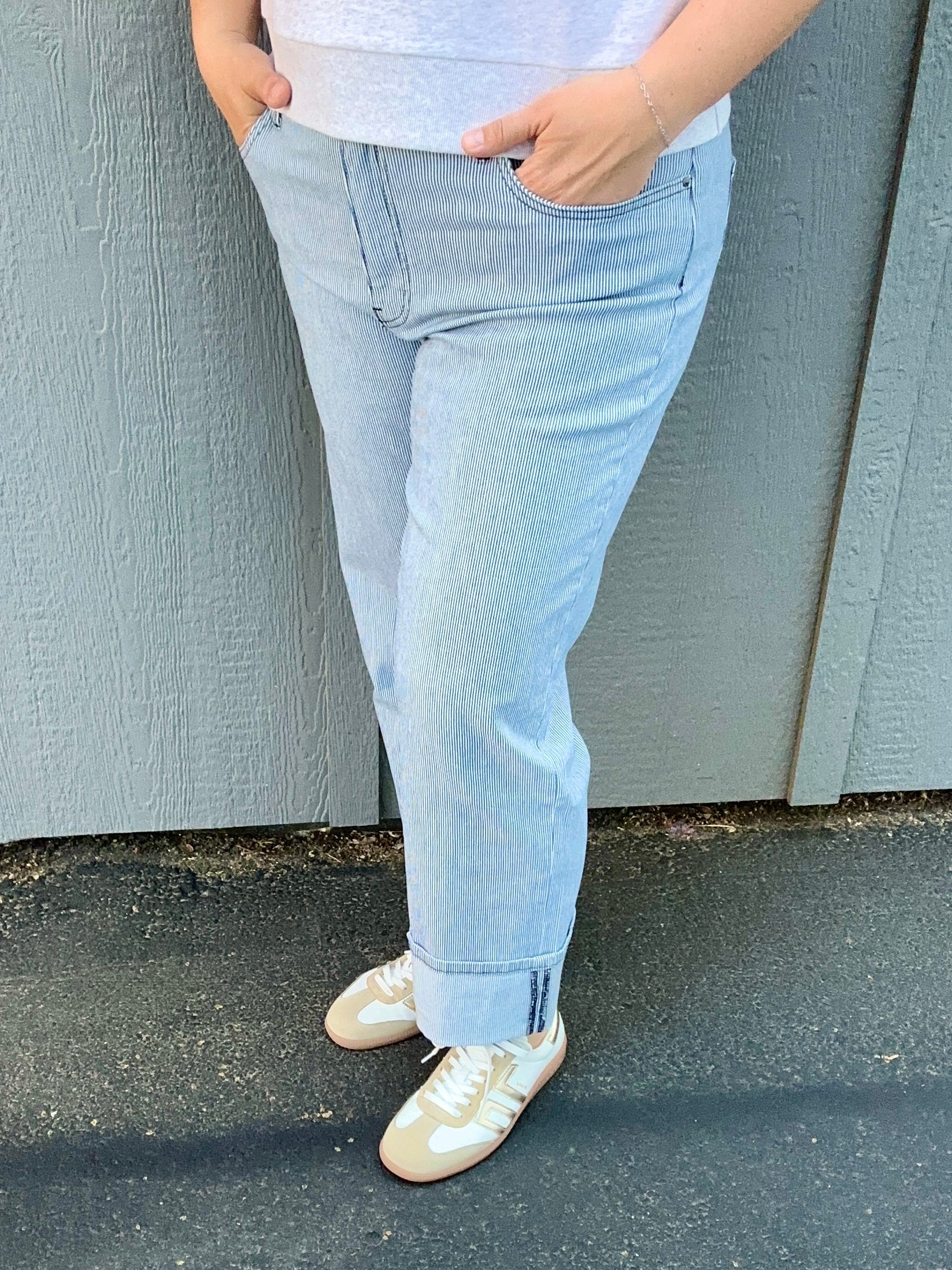 Fay Straight Cuffed Blue/White Denim Bottoms - Pants KUT FROM THE KLOTH
