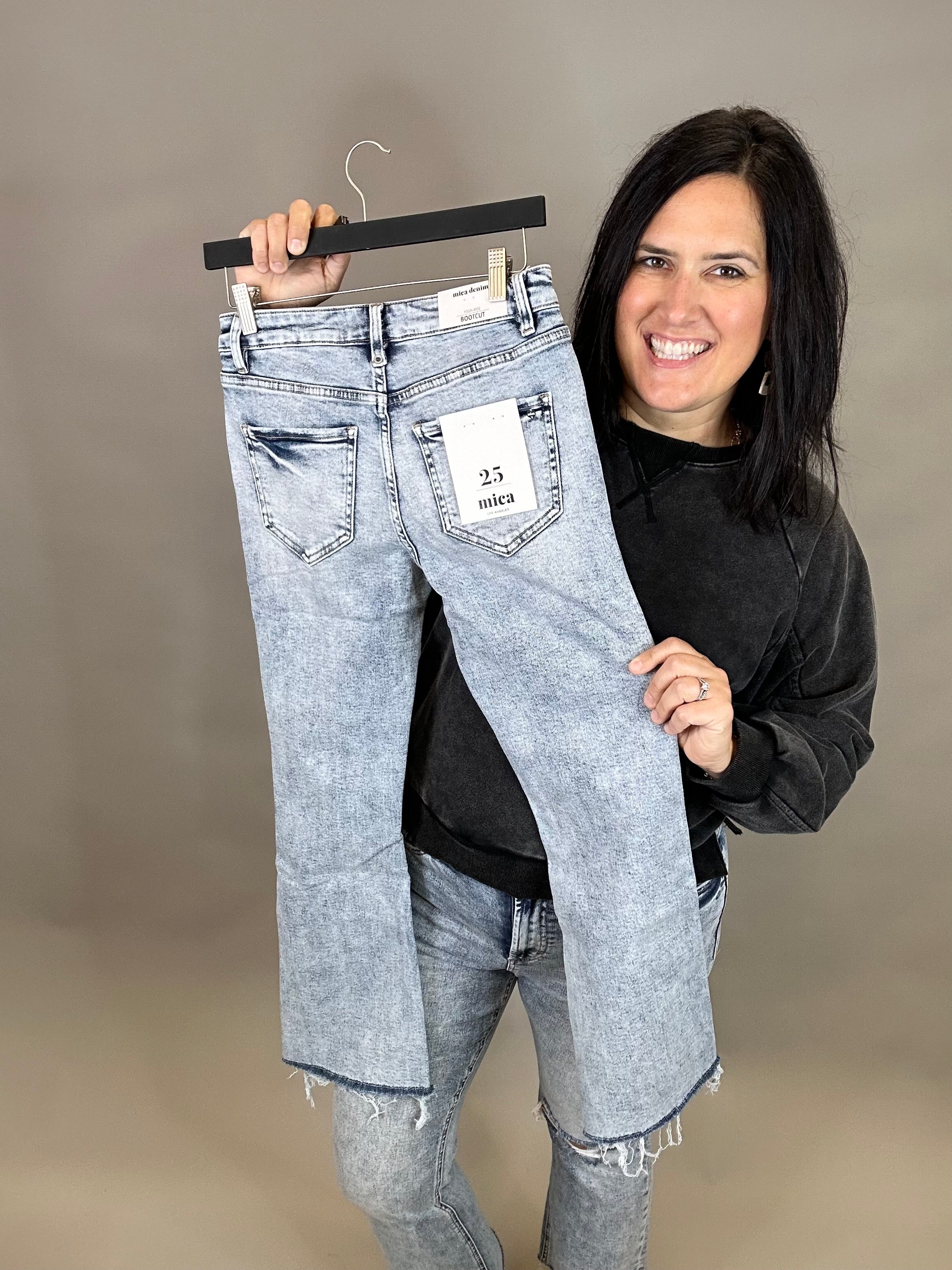 Acid Cloud Cropped Boot Cut Jeans Bottom- Pants MICA DENIM