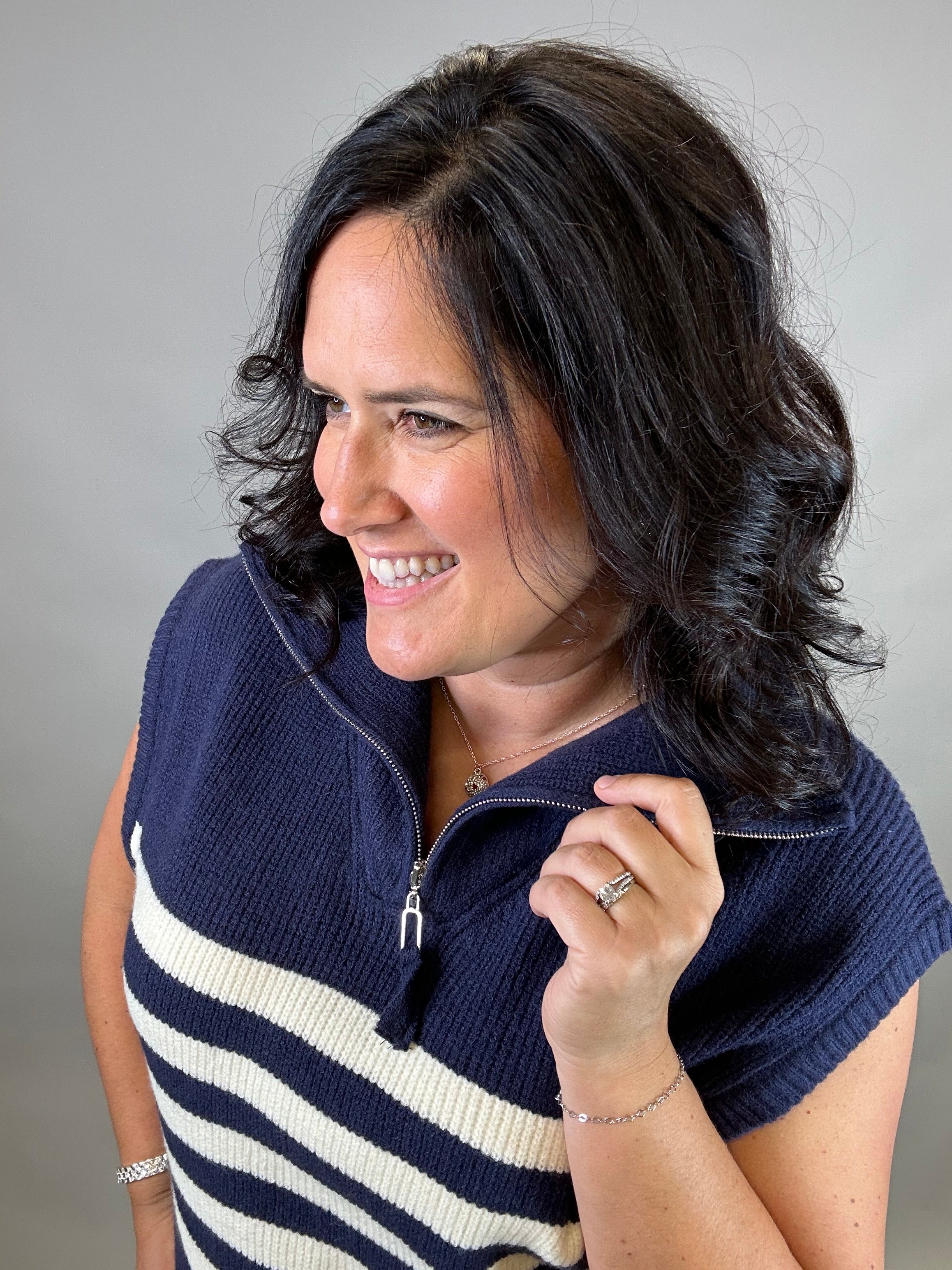 Navy Striped Half Zip Sweater Top Top - Sweater DOE & RAE