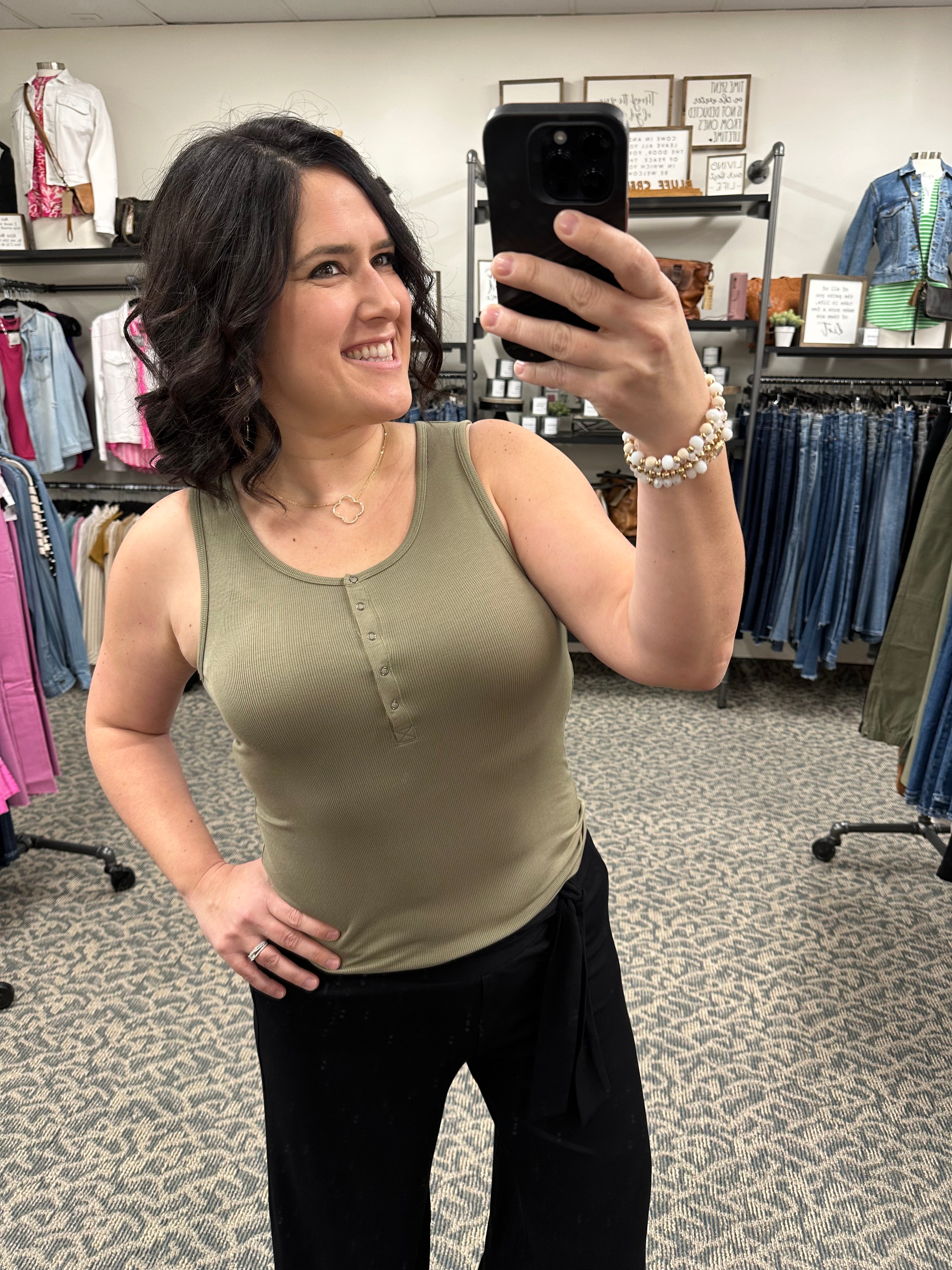 Kristen Olive Snap Tank Tops- Tanks THREAD & SUPPLY