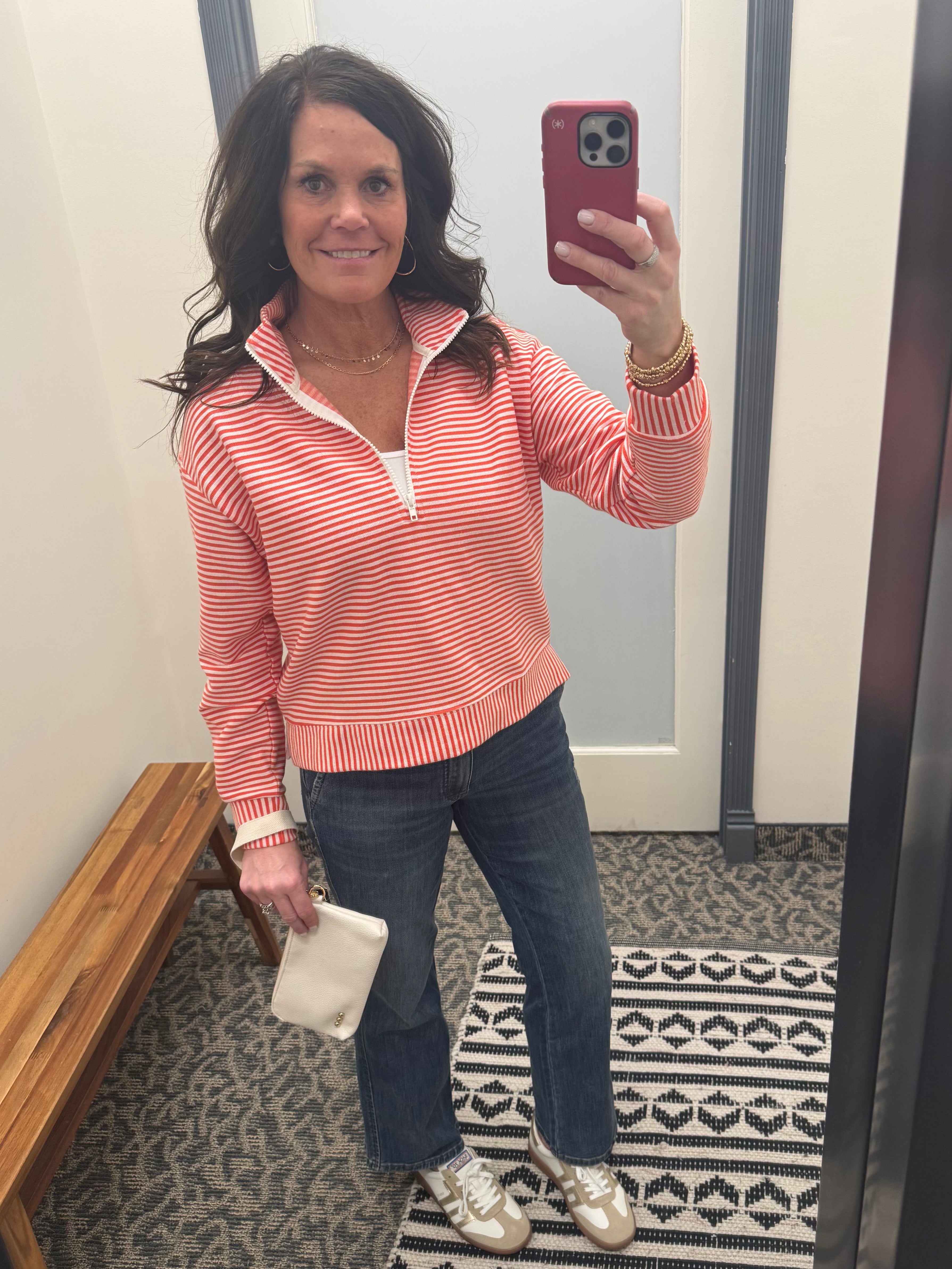 Coral/Blush Half Zip Pull Over Tops- Sweatshirt WISHLIST