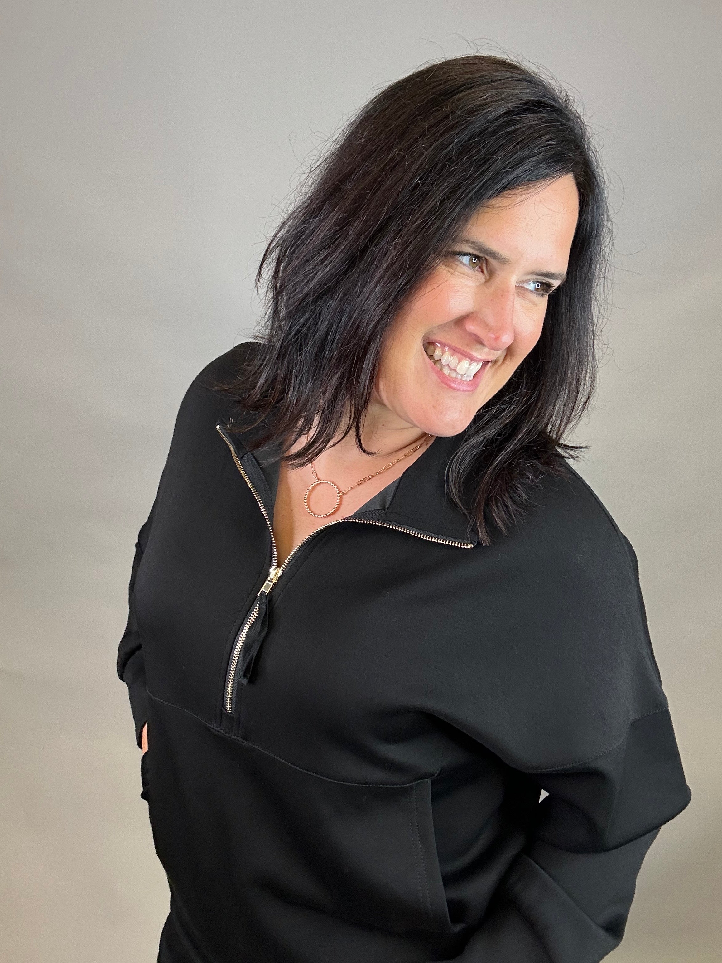 Black Ease Half Zip Pullover Top - Sweatshirt P.CILL