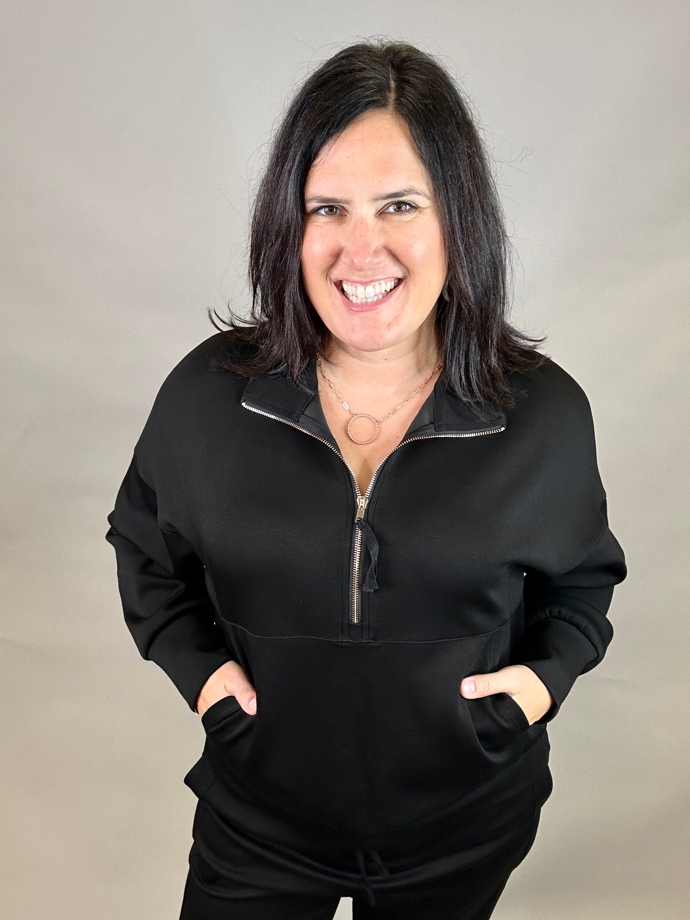 Black Ease Half Zip Pullover Top - Sweatshirt P.CILL