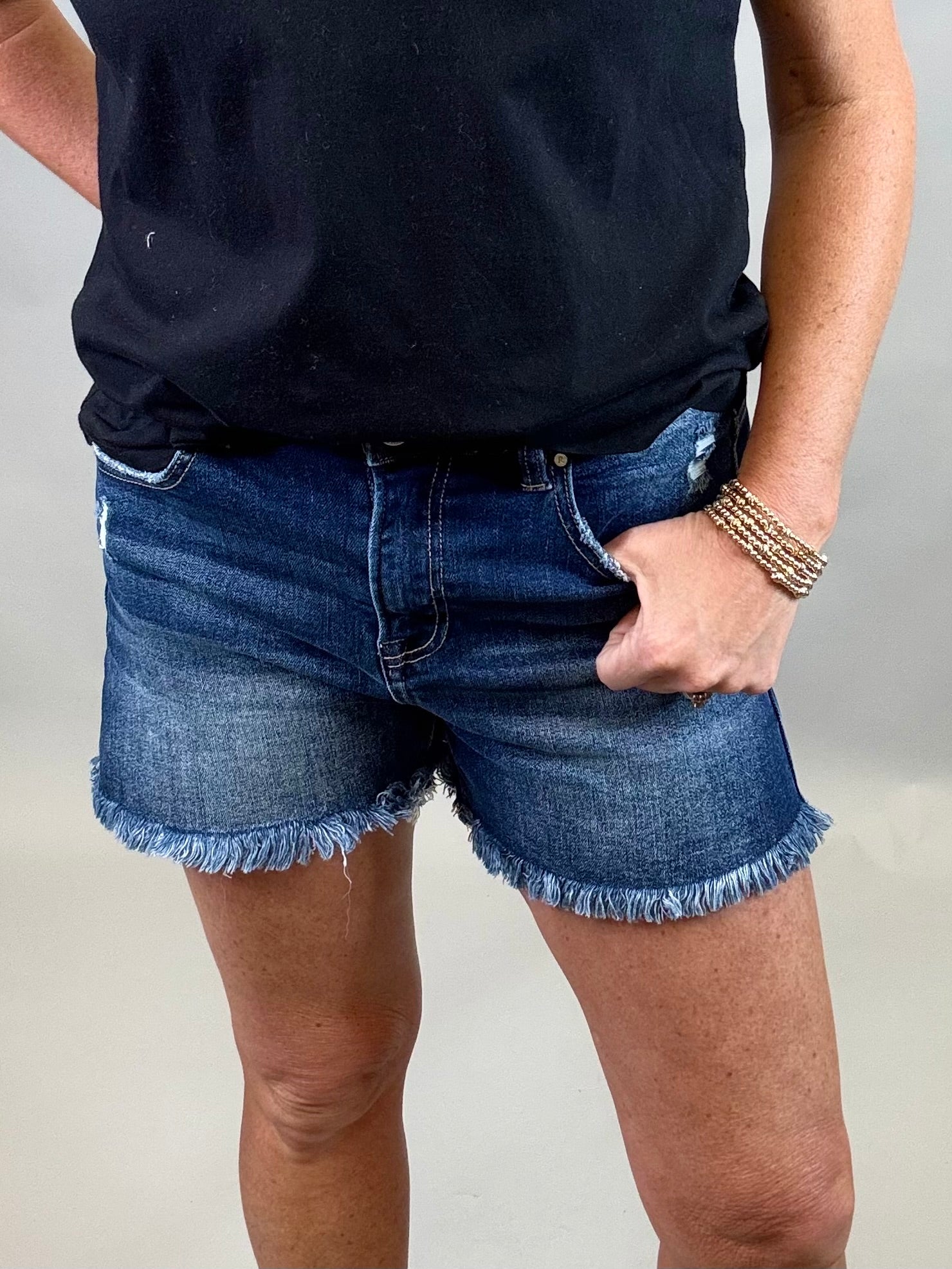 High Rise Dark Denim Shorts Bottoms - Shorts RISEN
