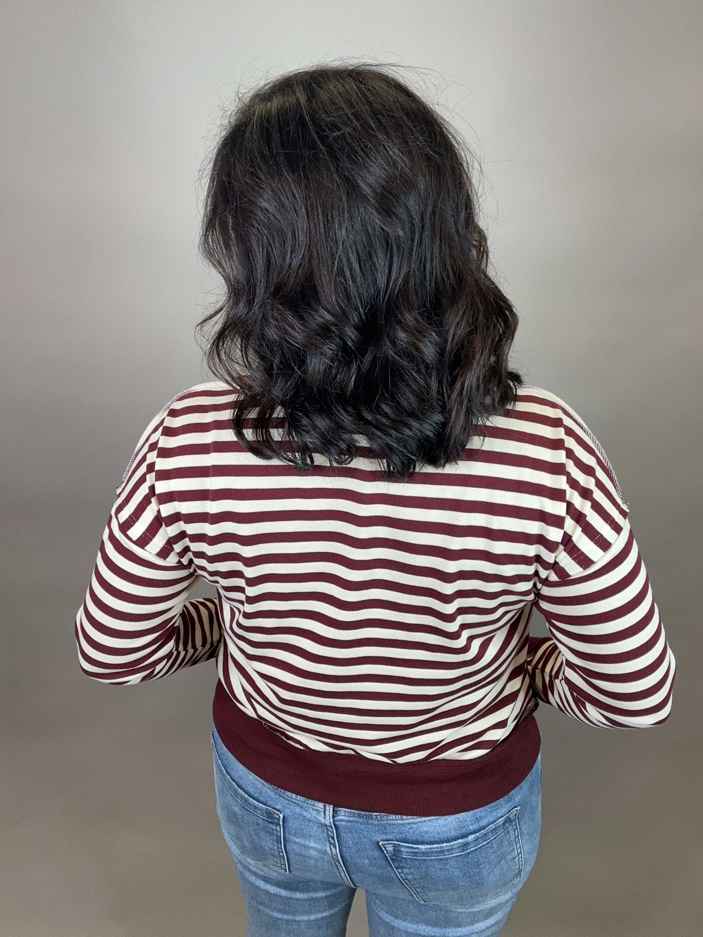 Burgundy Stripe Terry Snap Top Top - Sweatshirt STACCATO