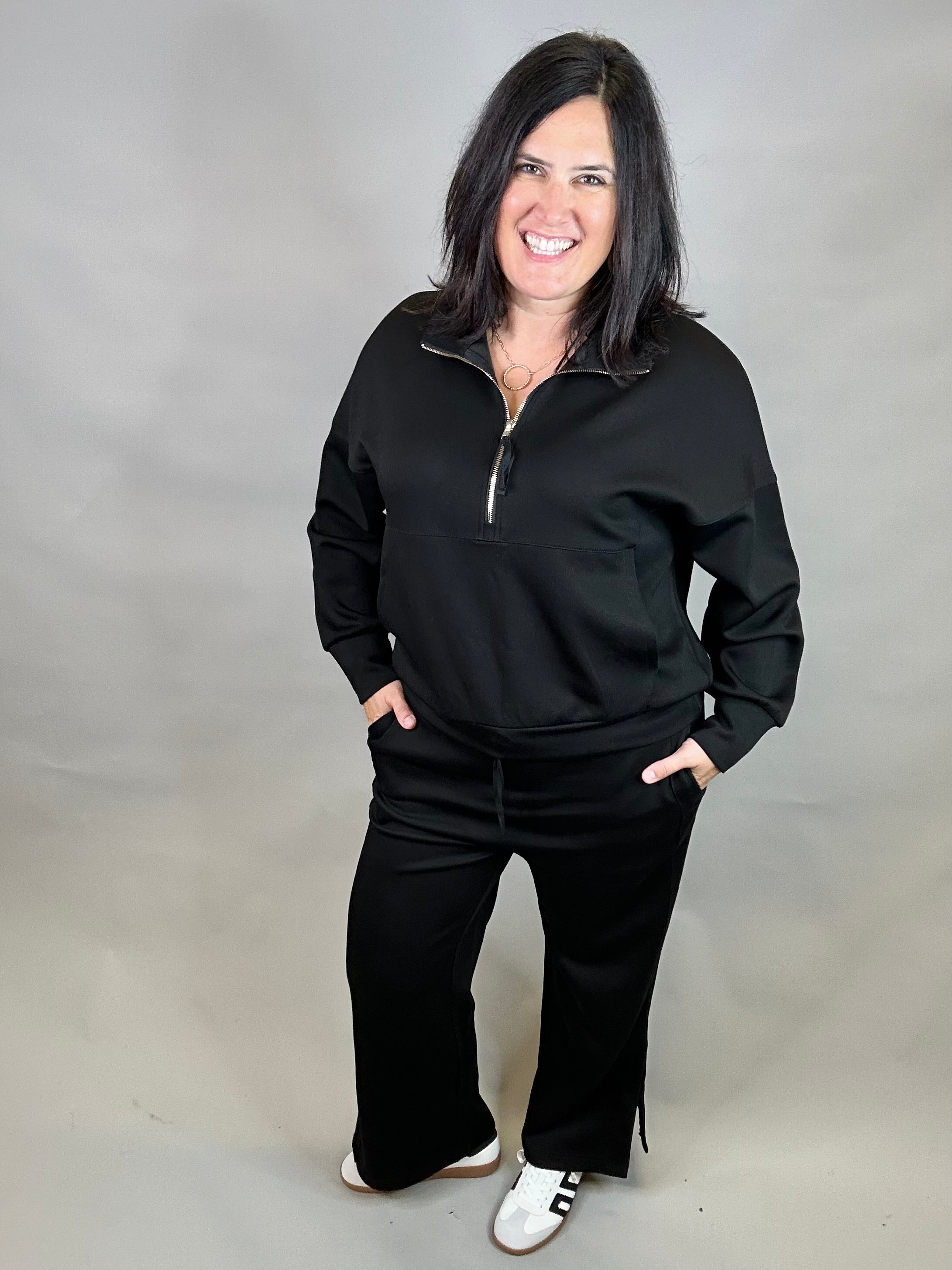 Black Ease Half Zip Pullover Top - Sweatshirt P.CILL