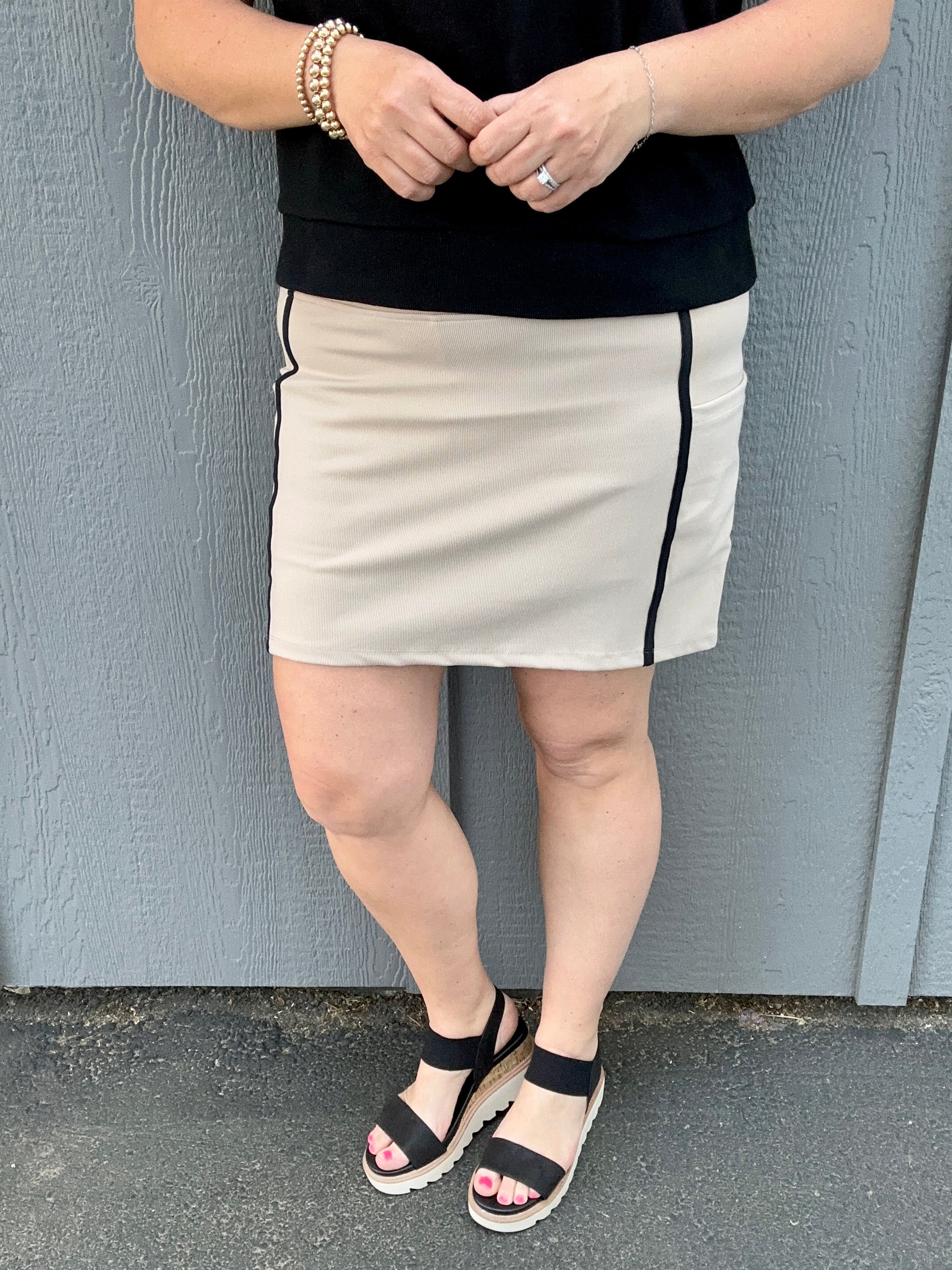 Oak Black Rib Carlton Skort Bottom- Skirt THREAD & SUPPLY