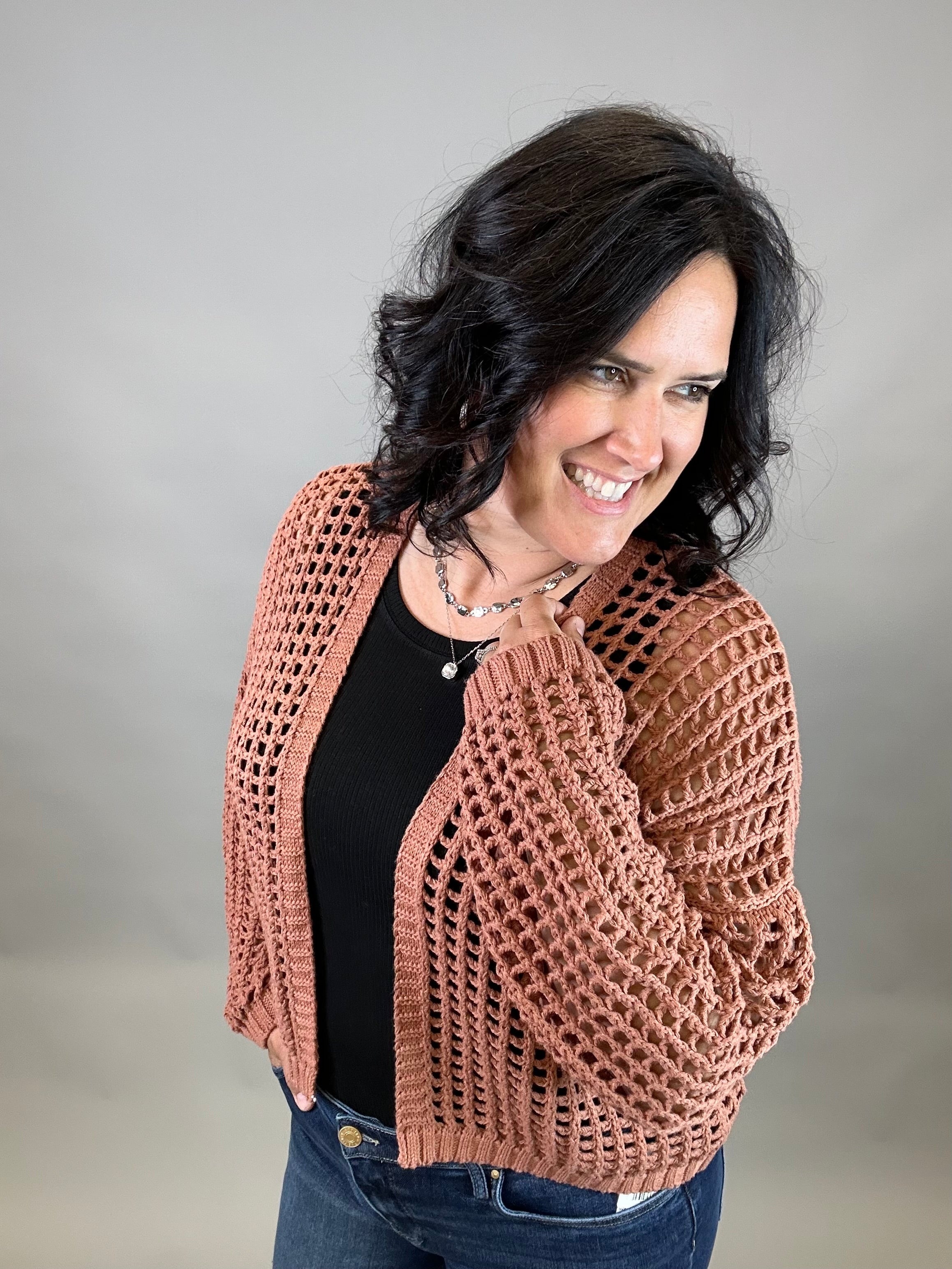 Clay Crochet Cropped Open Cardigan Tops- Cardigans DOE & RAE