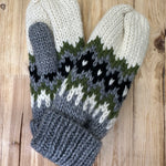 Cream, Green, Black & Grey Mittens Accessories- Mittens PANACHE
