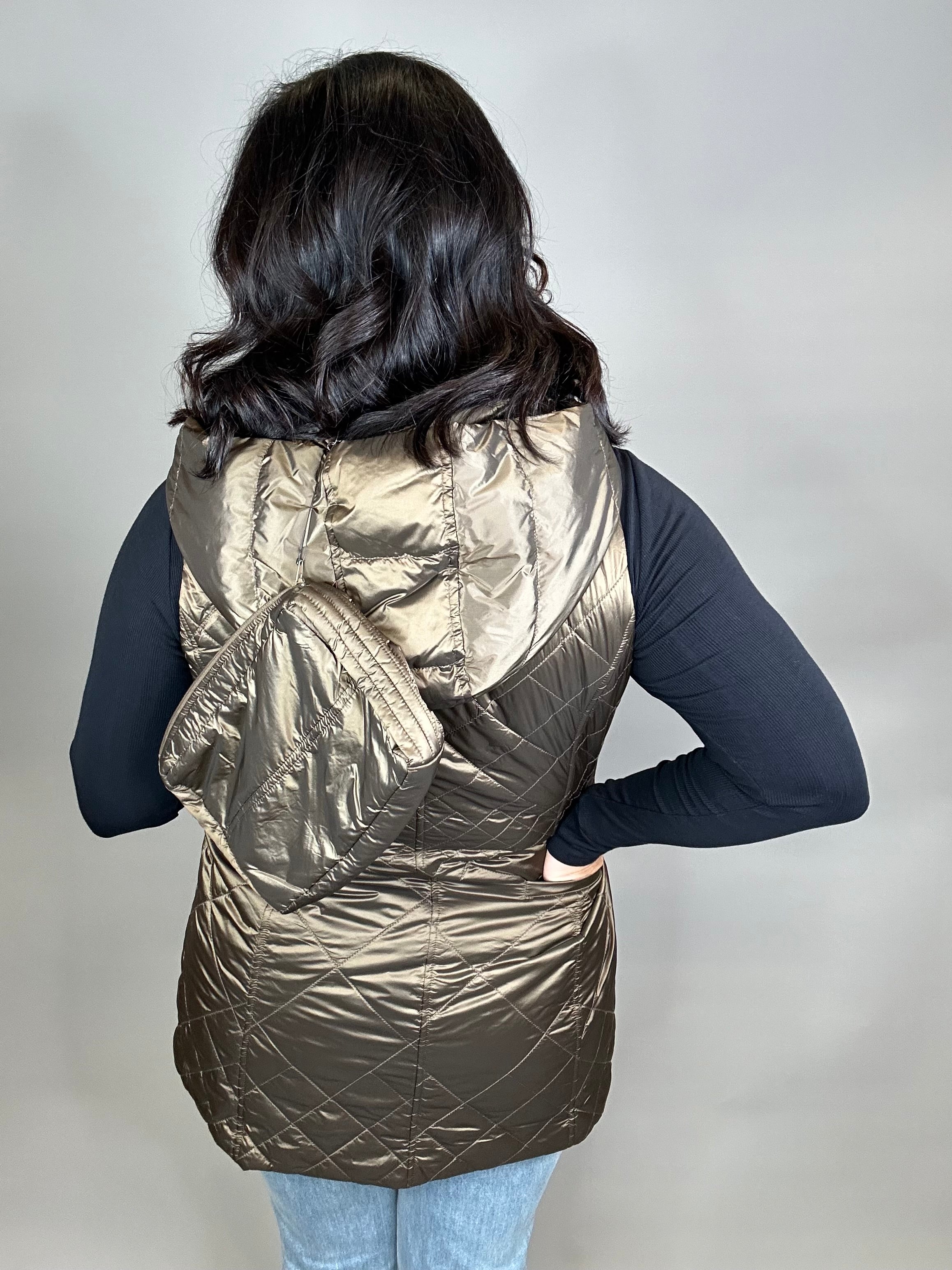 Hazelnut Long Quilted Vest Outerwear - Vest Anorak