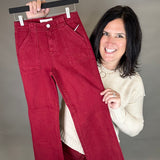 Wine Ankle Flare Patch Pocket Jeans Bottom- Pants RISEN