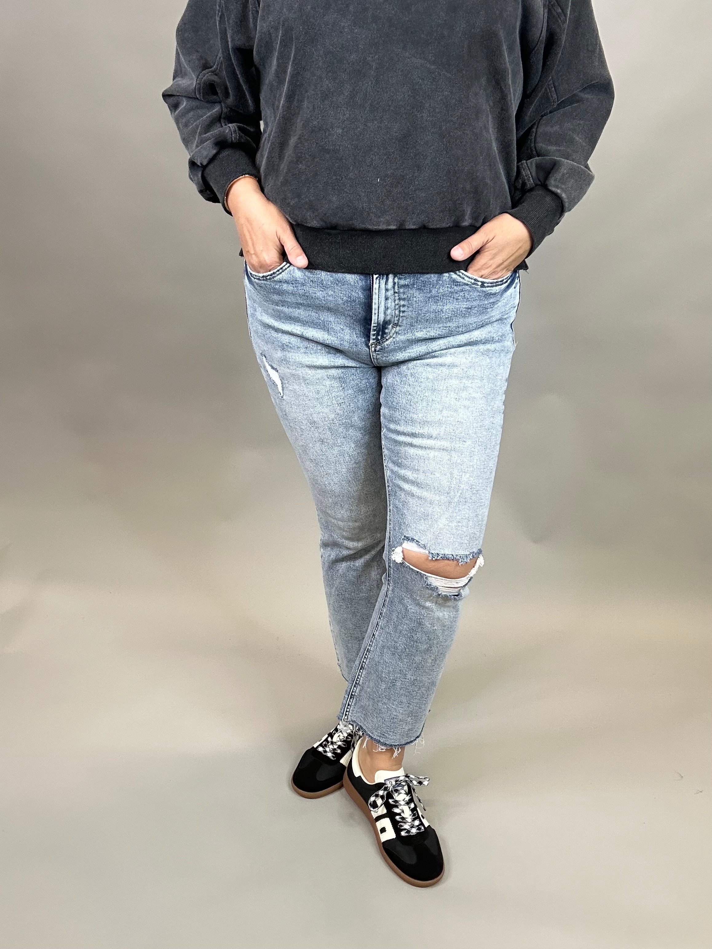 Acid Cloud Cropped Boot Cut Jeans Bottom- Pants MICA DENIM