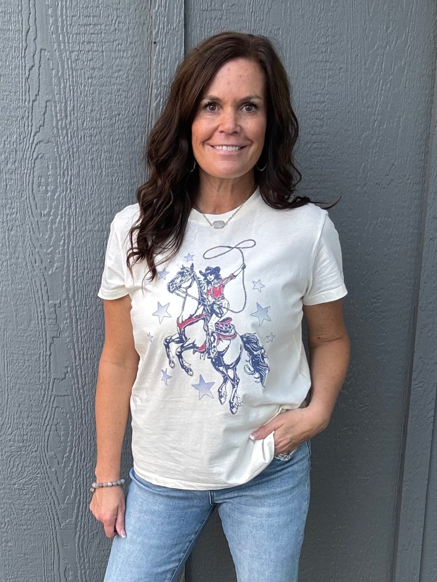 Cream Cowgirl Graphic Tee Tops- Tees FLAG AND ANTHEM