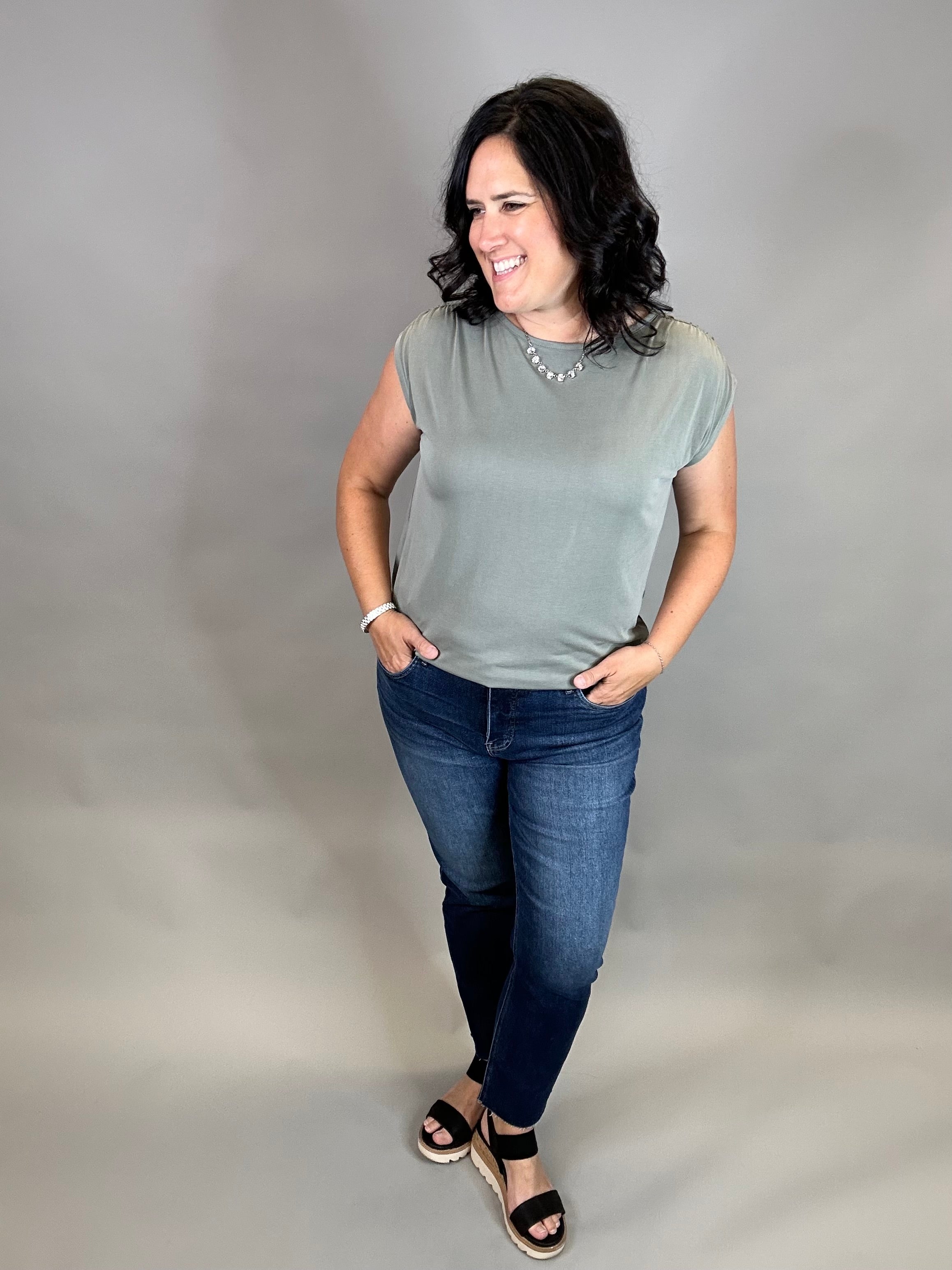 Light Olive Modal Jersey Tank Tops- Tanks DOE & RAE