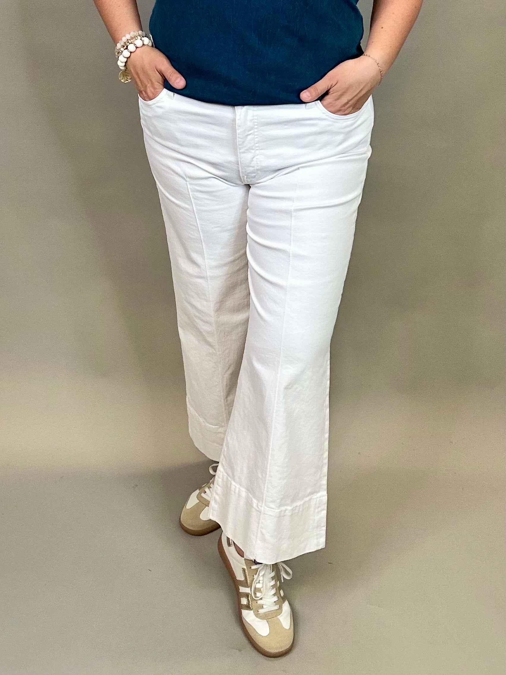 White Pin Tuck Meg Wide Leg Jeans Bottom- Pants KUT FROM THE KLOTH