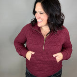 Burgundy Quilted Half Zip Sweatshirt