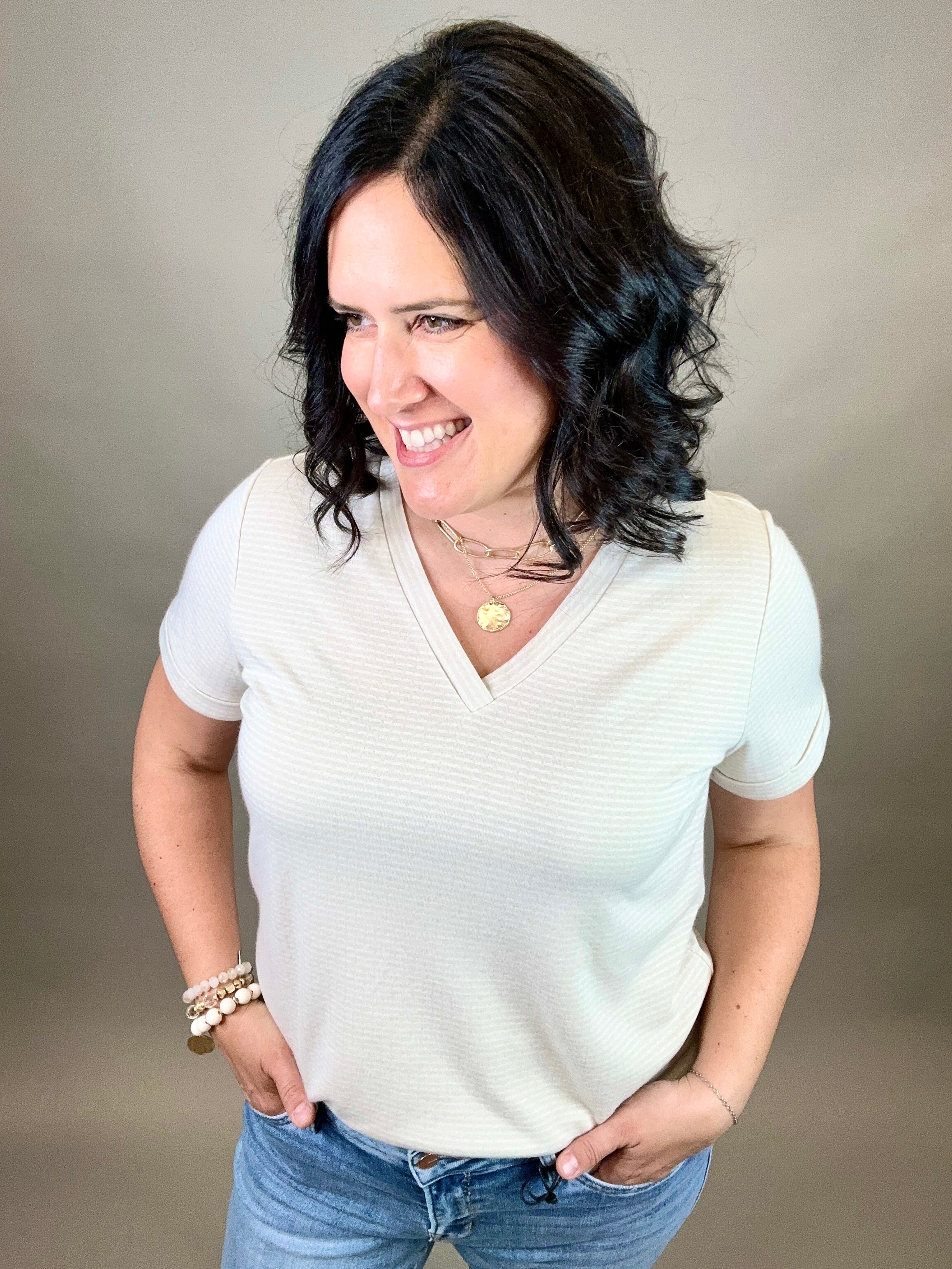 Oat Two Tone Tee Top - Tee DOE & RAE