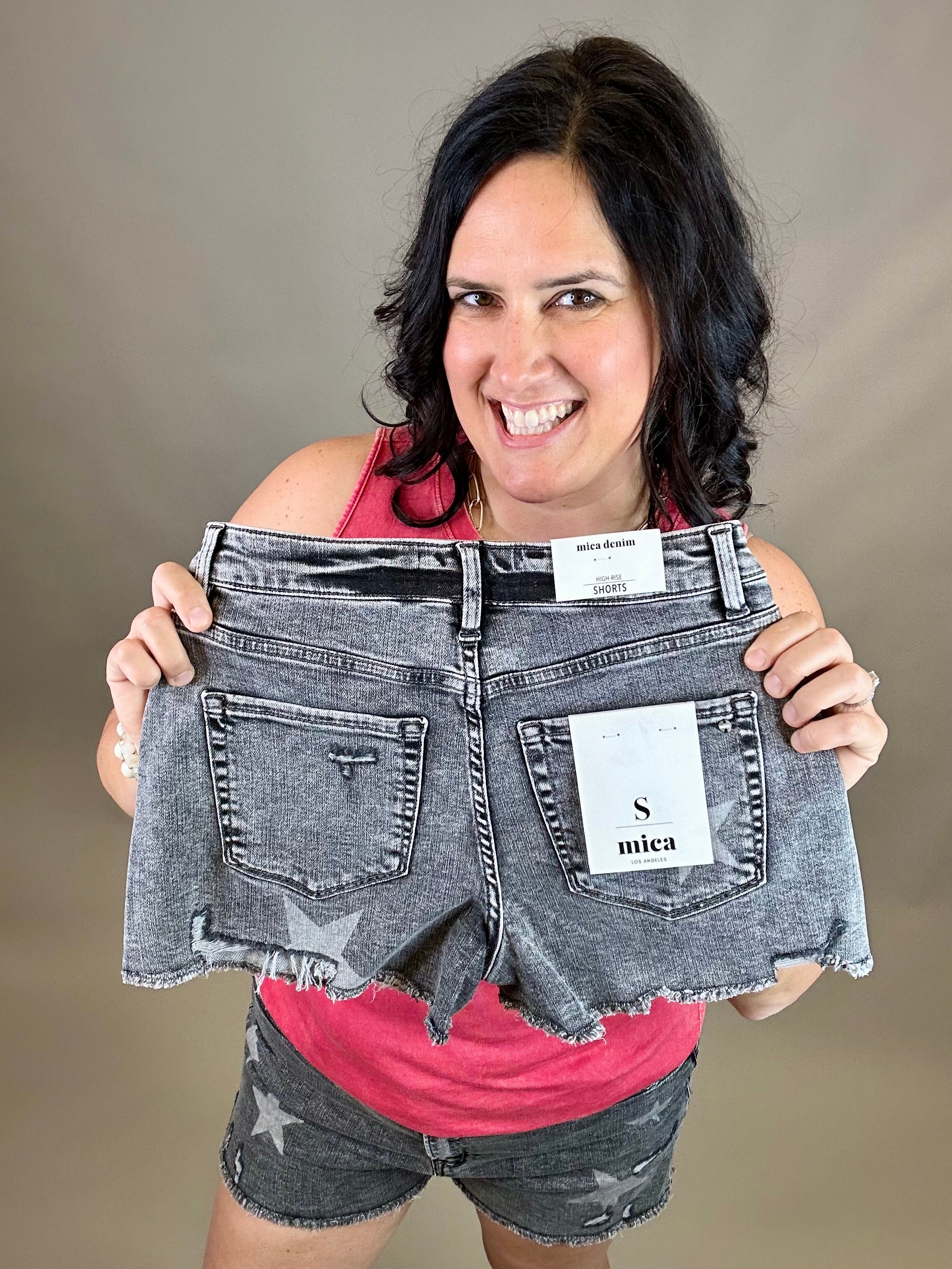 Black Denim Star Distressed Mica Shorts Bottoms - Shorts MICA DENIM