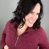 Burgundy Quilted Half Zip Sweatshirt