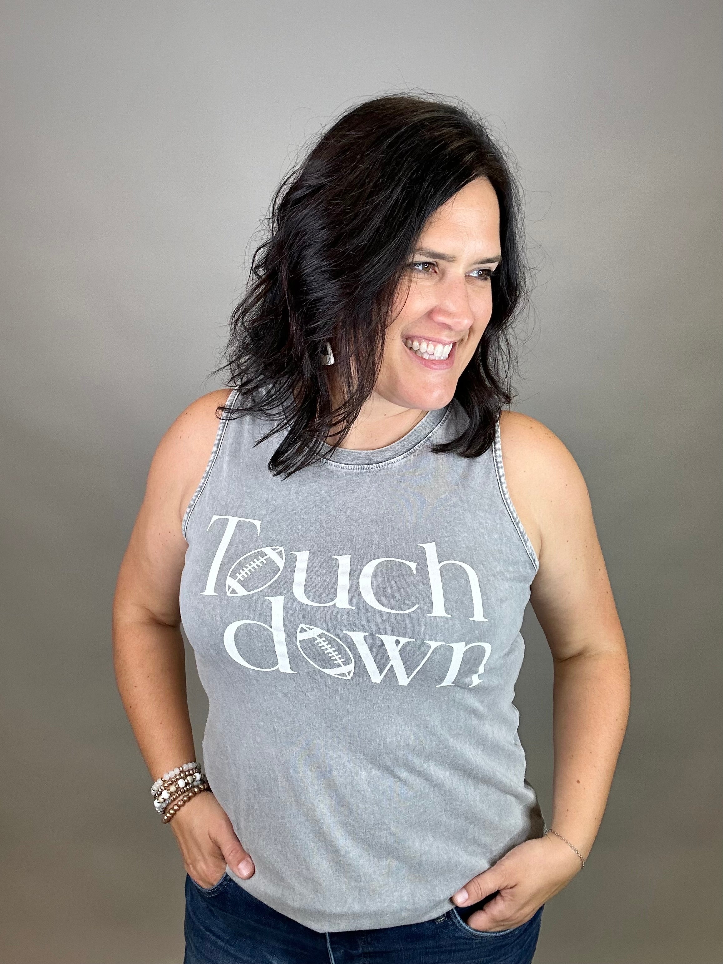 Grey Mineral Washed Touchdown Tank Top Tops- Tanks HRT and LUV
