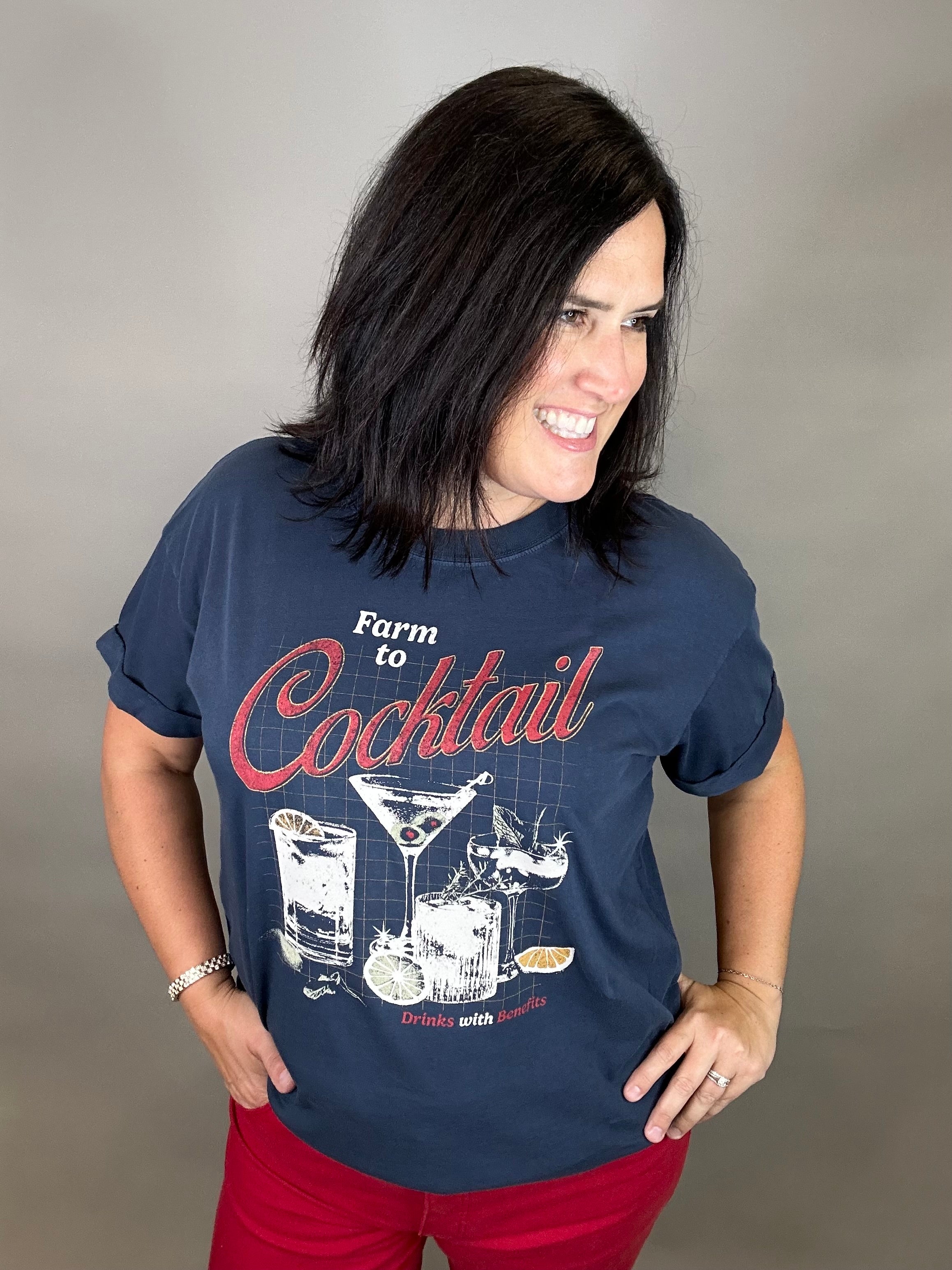 Navy Farm to Cocktail Tee Top - Tee GIRL DANGEROUS