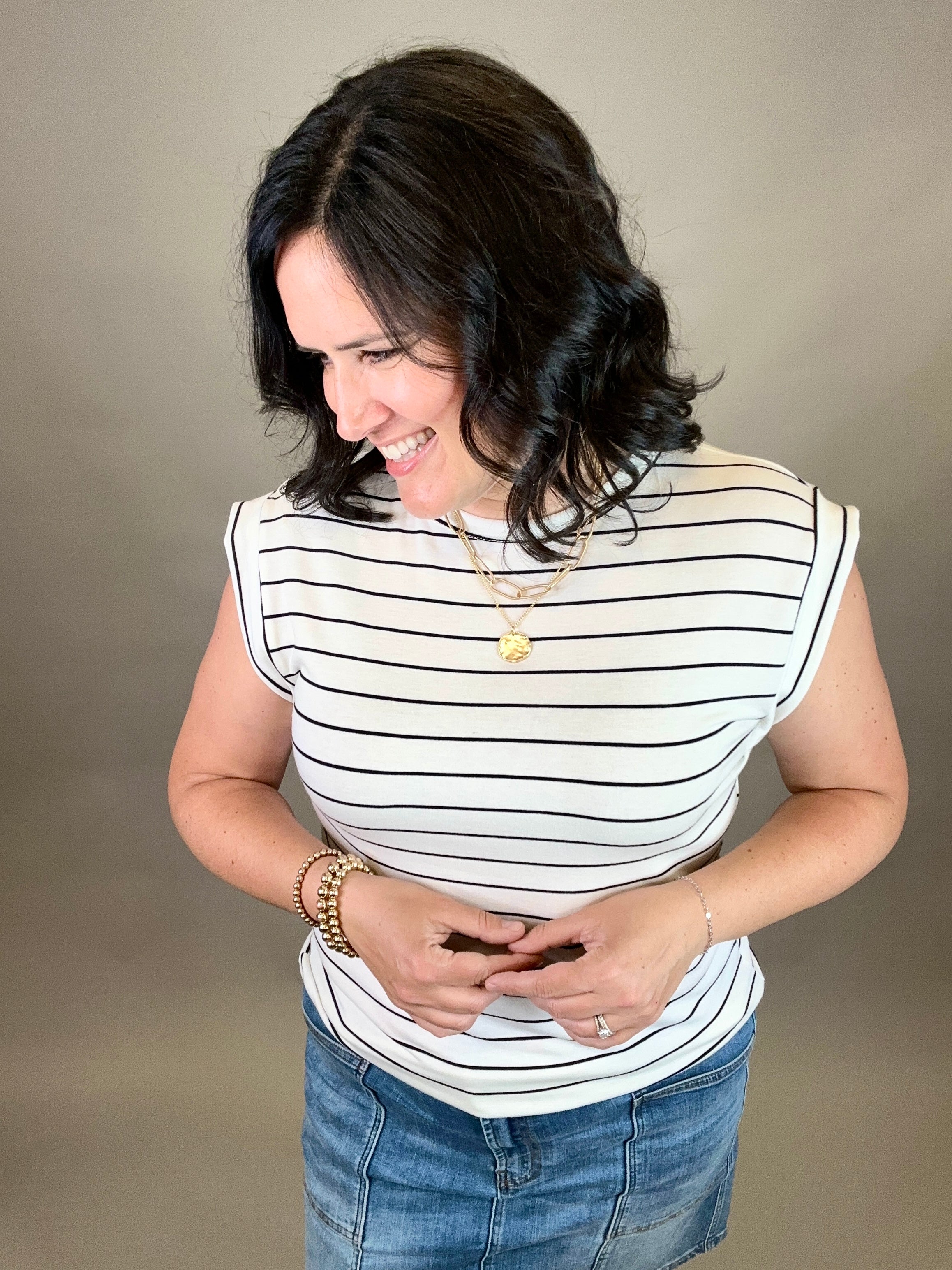 Ivory/Black Terry Stripe Top Top - Tee STACCATO