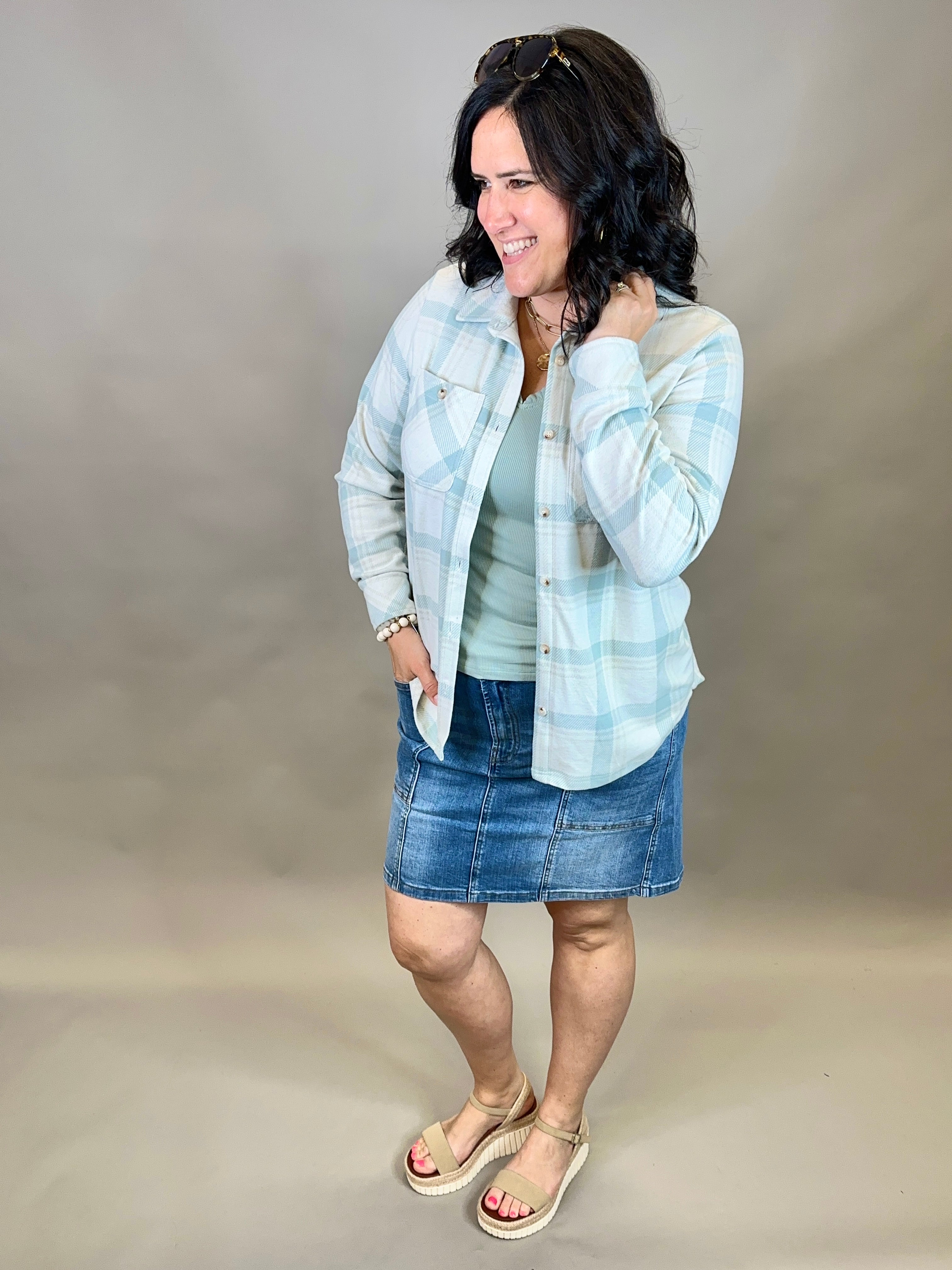 Sage V Neck Frilled Tank Tops- Tanks DOE & RAE