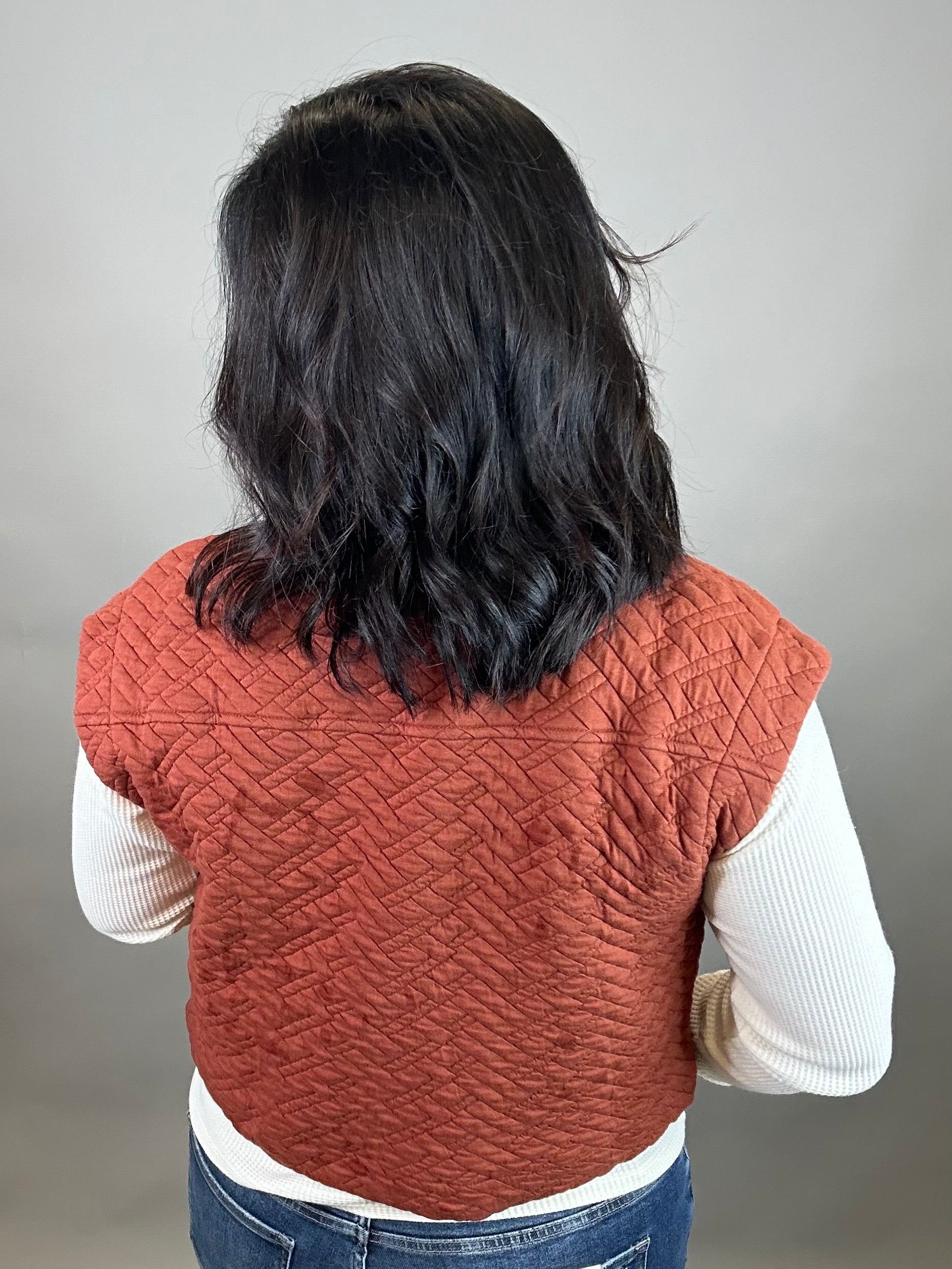 Rust Quilted Snap Vest Outerwear - Vest DOE & RAE
