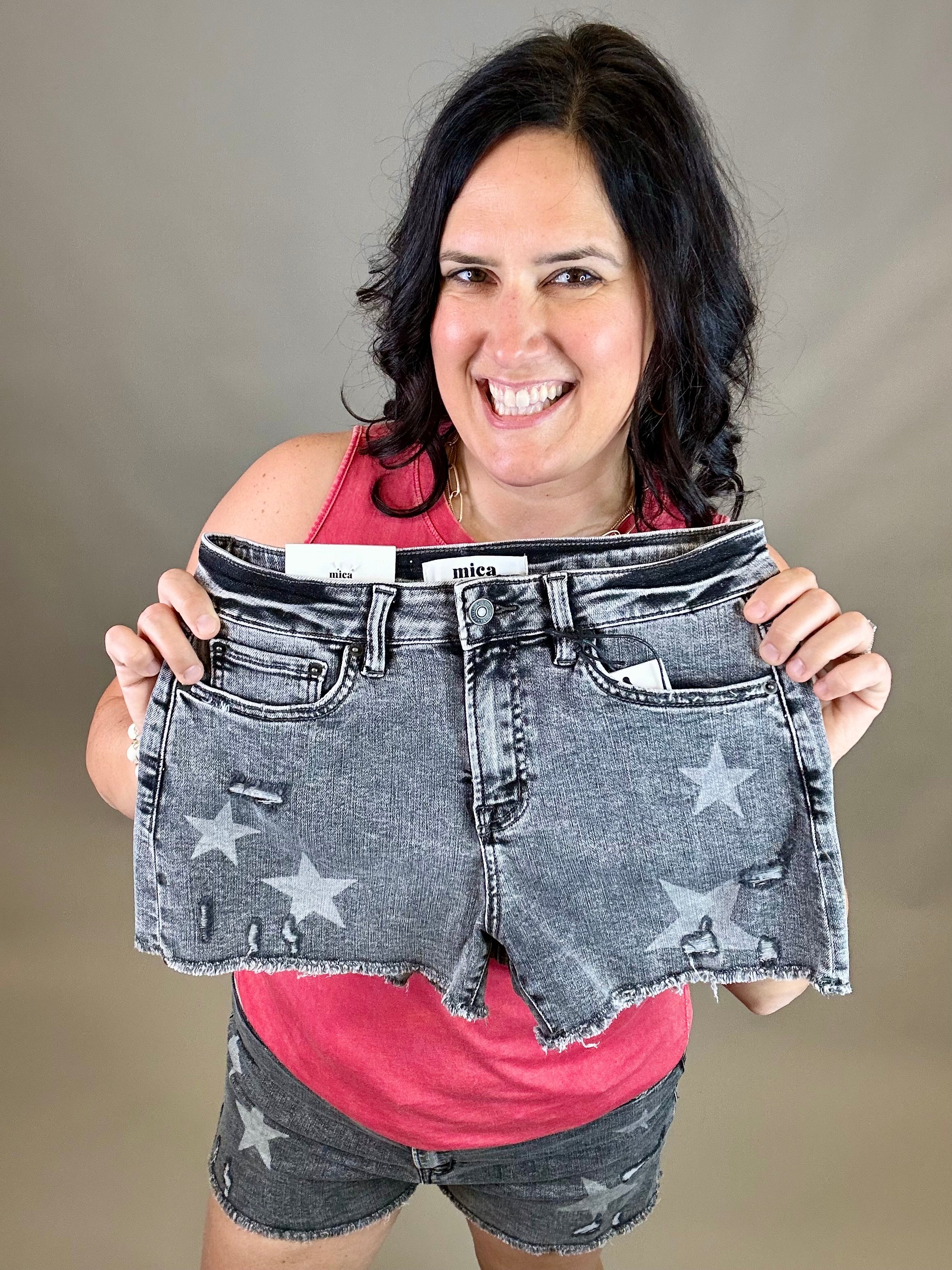 Black Denim Star Distressed Mica Shorts Bottoms - Shorts MICA DENIM