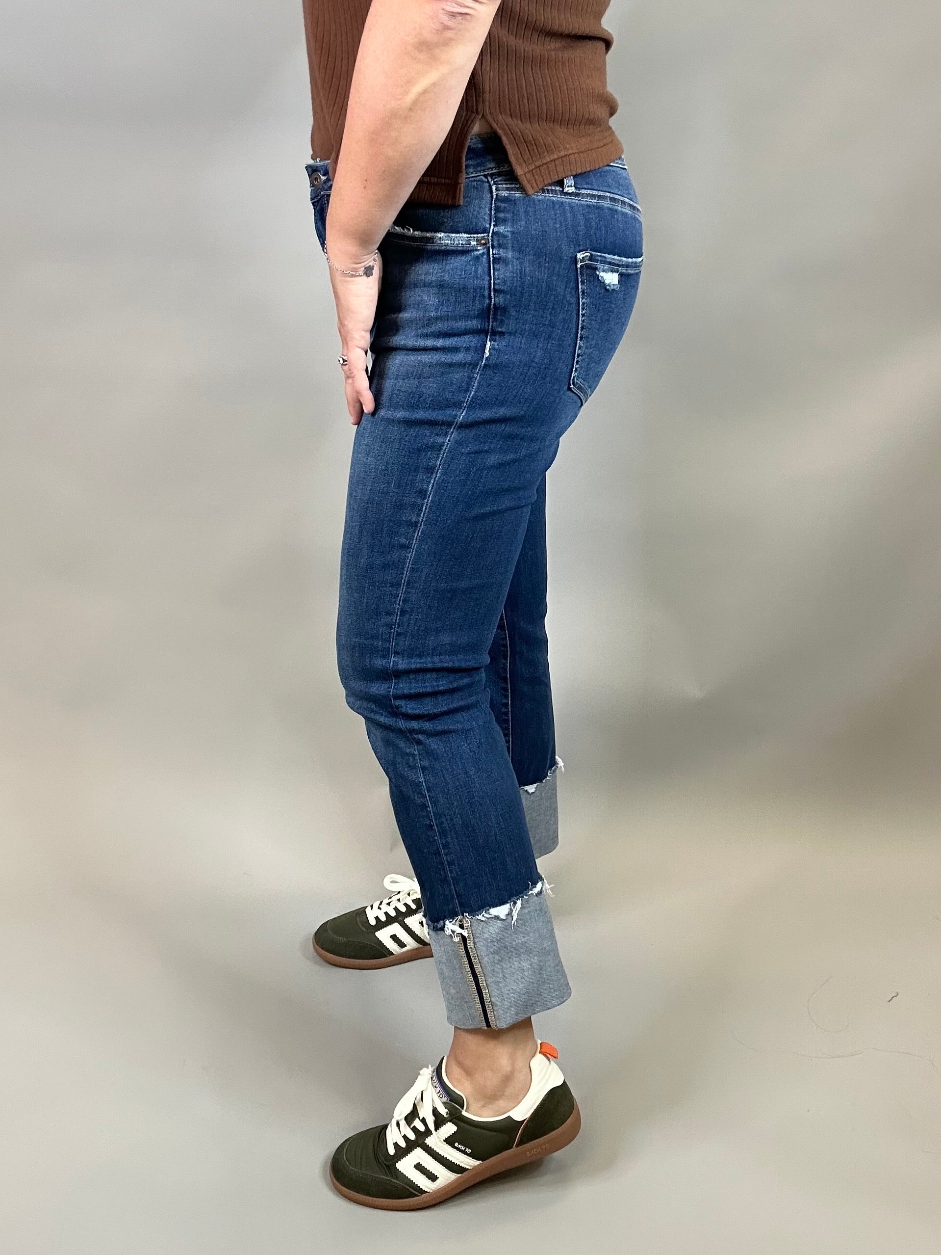 Cuffed Deep Rhino Mid Rise Straight Leg Bottoms - Pants MICA DENIM