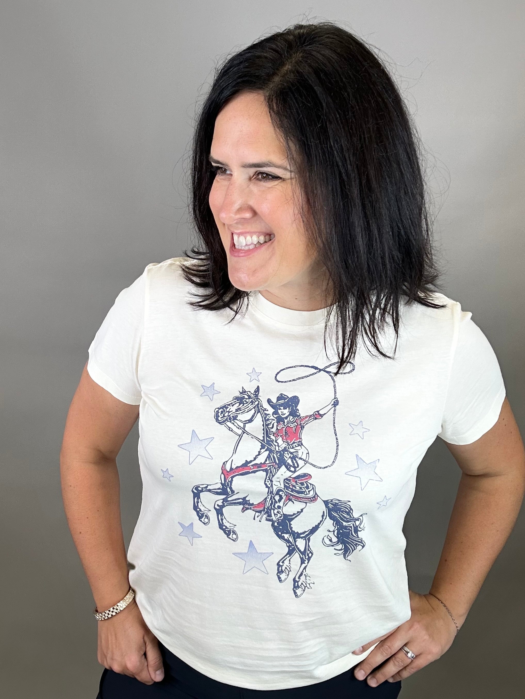 Cream Cowgirl Graphic Tee Tops- Tees FLAG AND ANTHEM