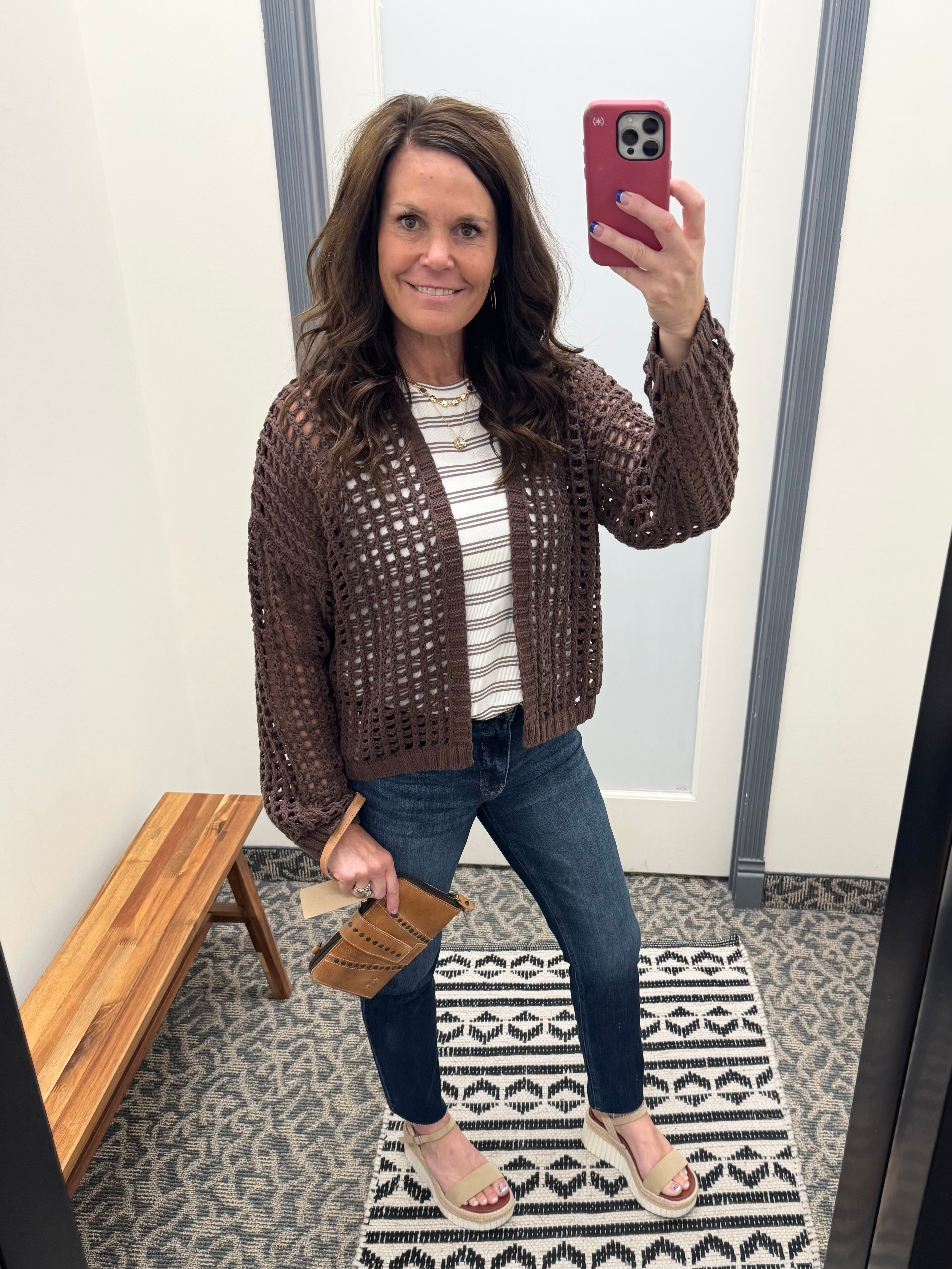 Espresso Crochet Cropped Open Cardigan Tops- Cardigans DOE & RAE