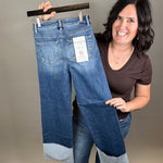 Dark Ankle Wide Cuffed Jeans Bottom- Pants RISEN