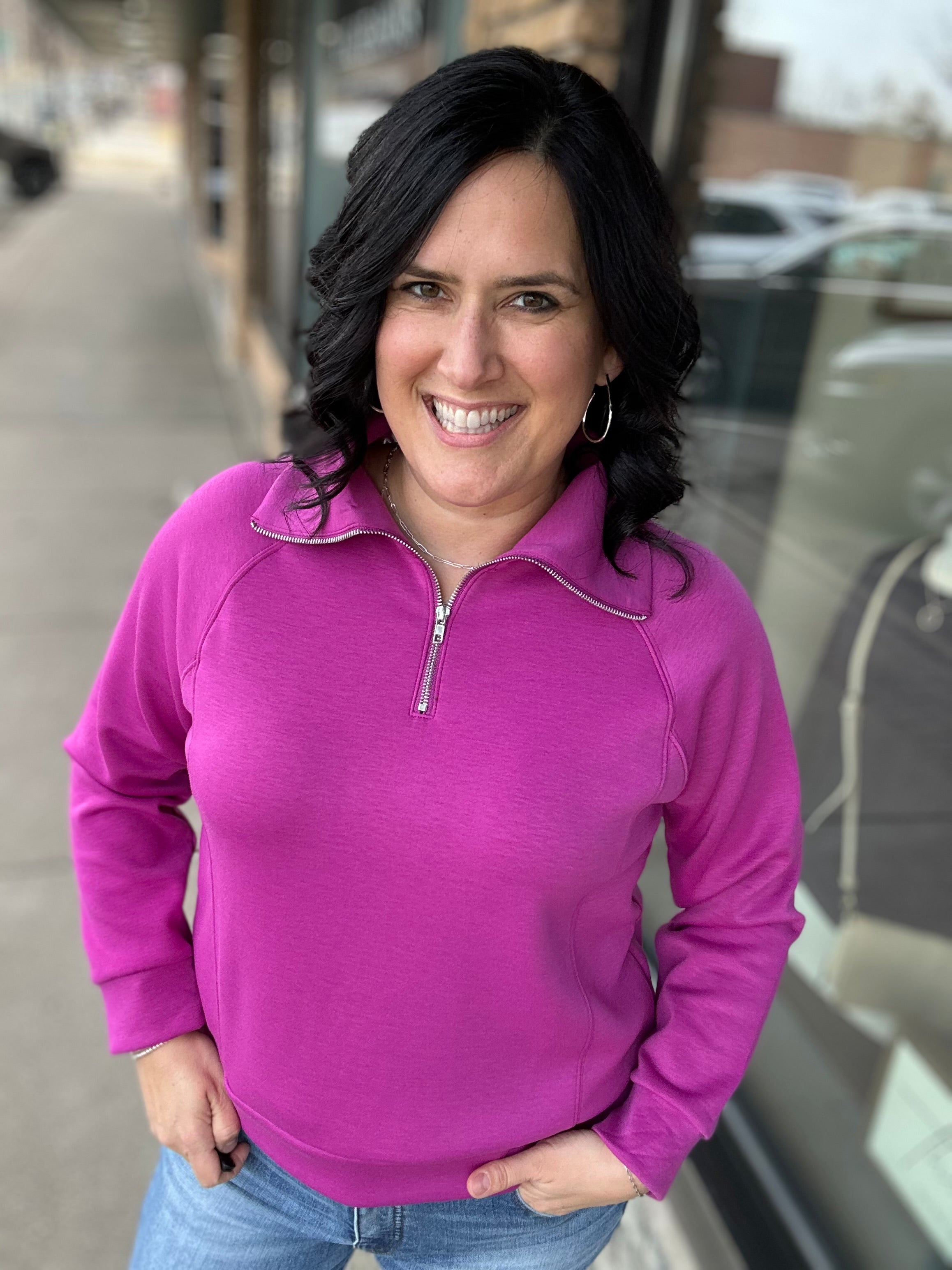 Magenta Hamptons Quarter Zip Tops- Sweatshirts DEAR SCARLETT
