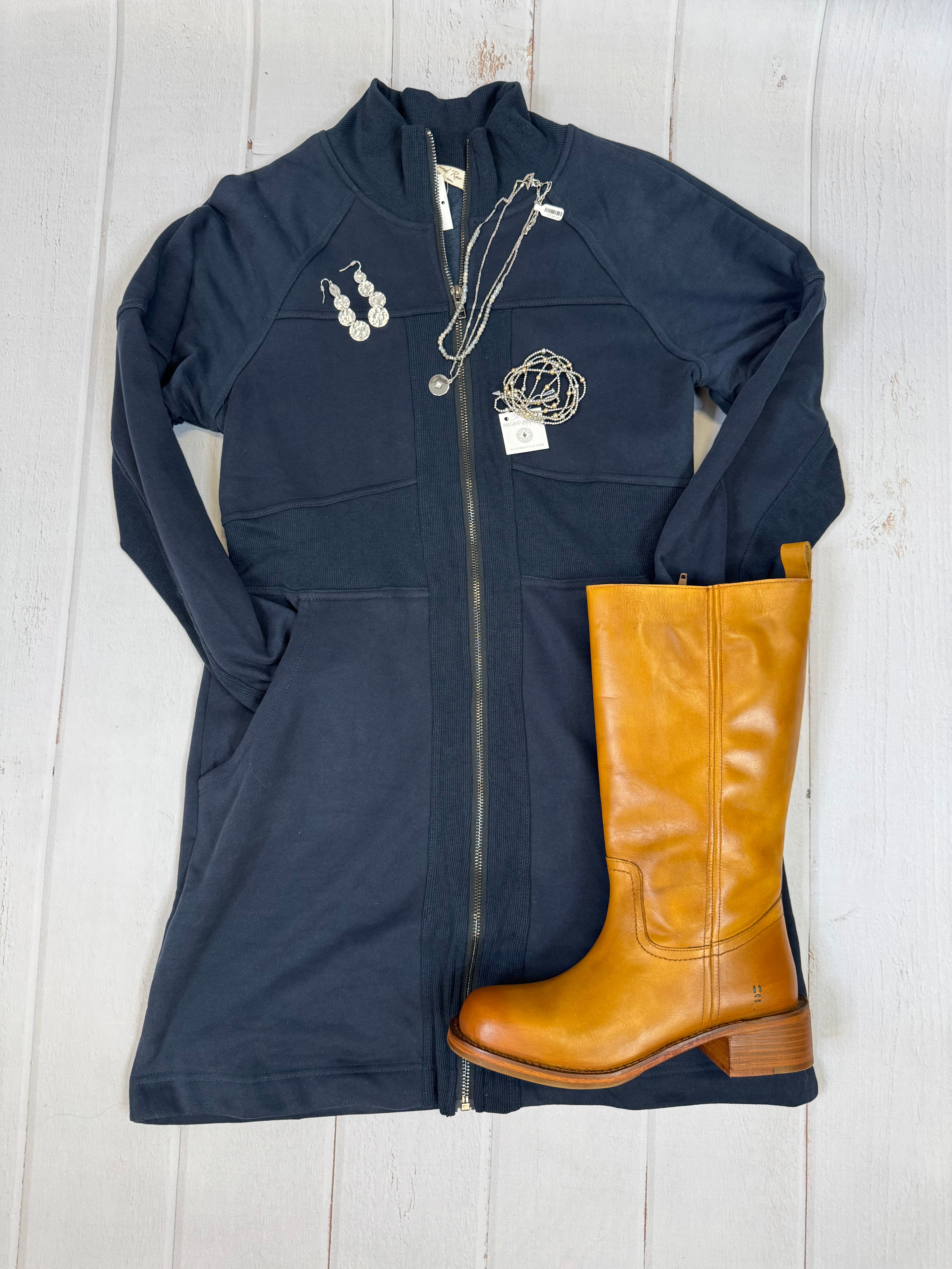 Navy French Terry Mini Dress Dresses DOE & RAE