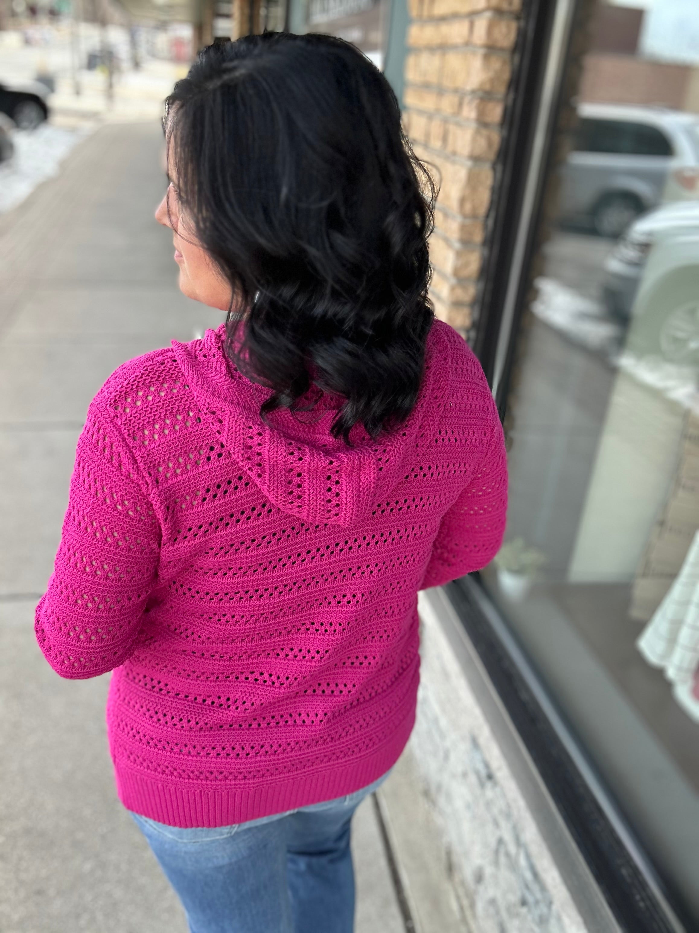 Magenta Crochet Open Cardigan Tops- Cardigans STACCATO