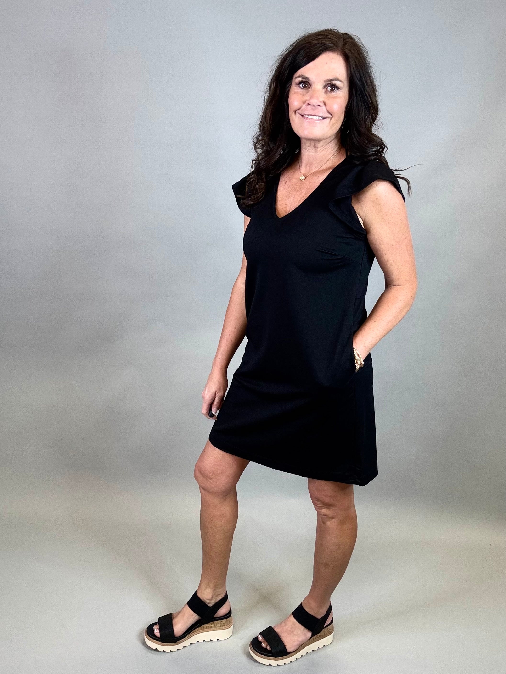 Black Ruffle Sleeve Shift Dress Dresses STACCATO