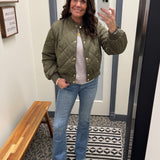 Olive Quilted Bomber Jacket